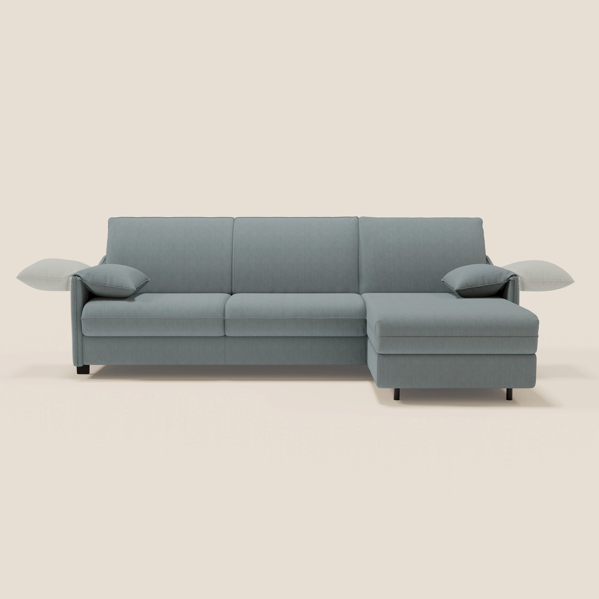 Primula divano letto angolare con materasso H18 cm - penisola contenitore in tessuto smacchiabile T05 - divani.store