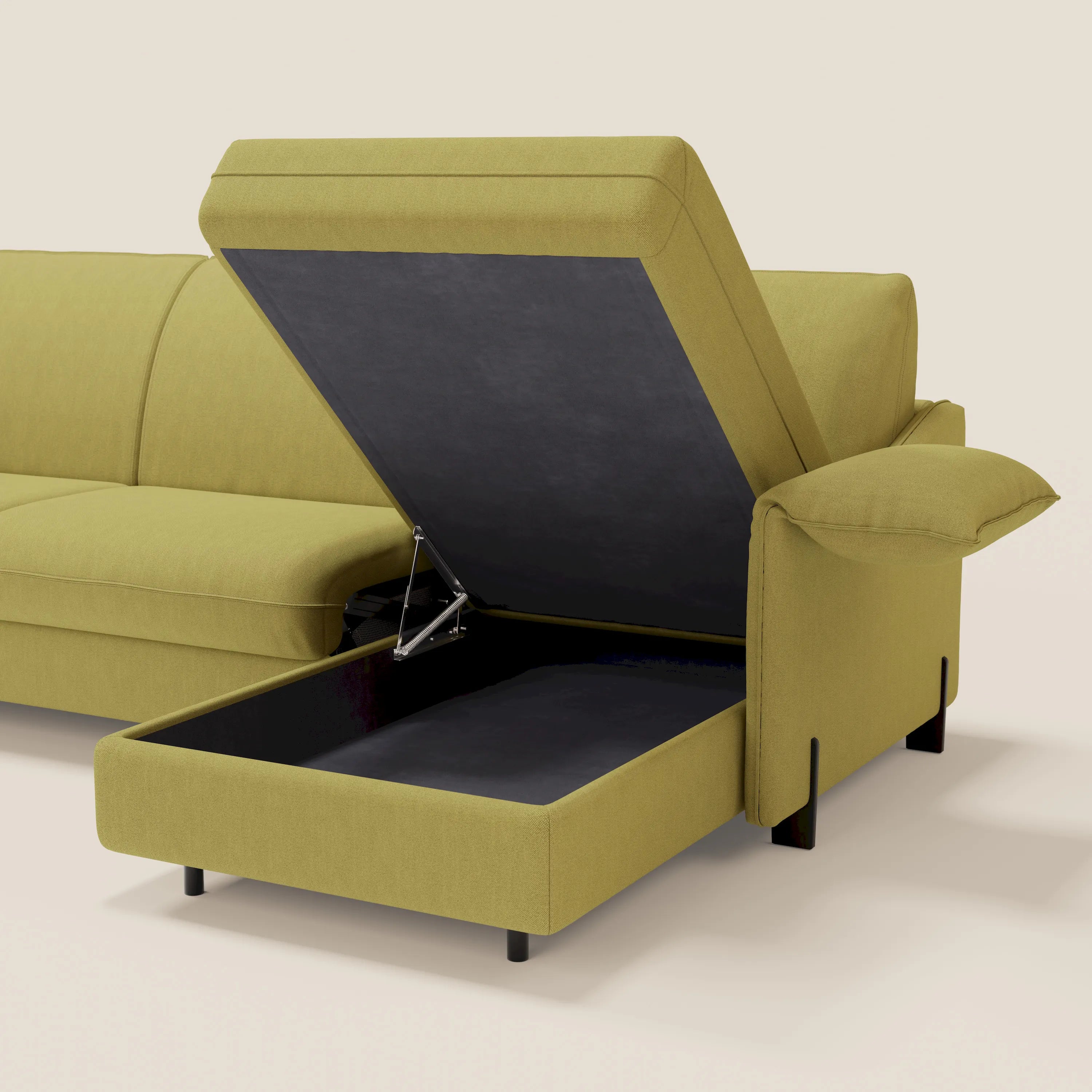 Primula divano letto angolare con materasso H18 cm - penisola contenitore in tessuto smacchiabile T05 - divani.store