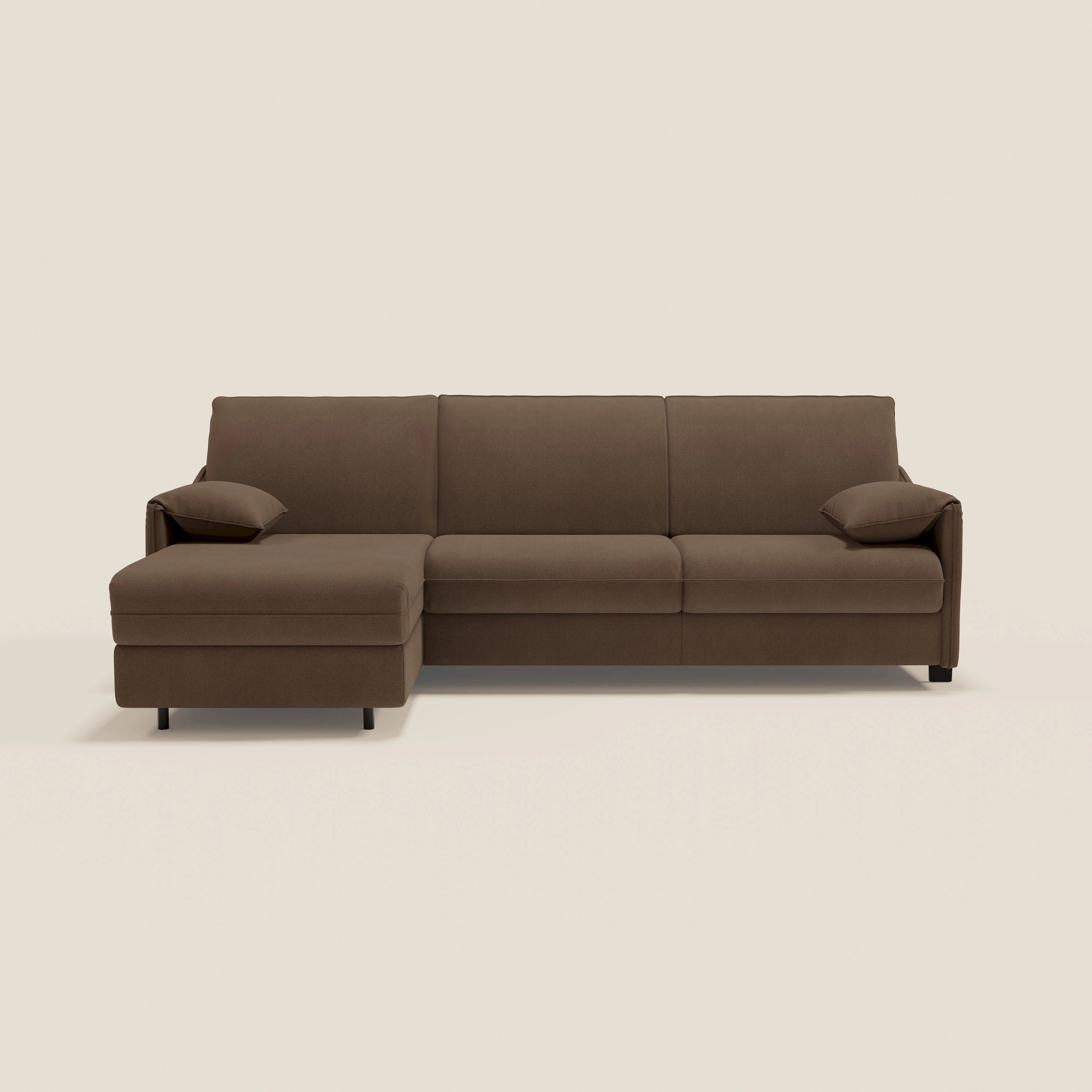 Primula divano letto angolare con materasso H18 cm - penisola contenitore in tessuto smacchiabile T05 - divani.store