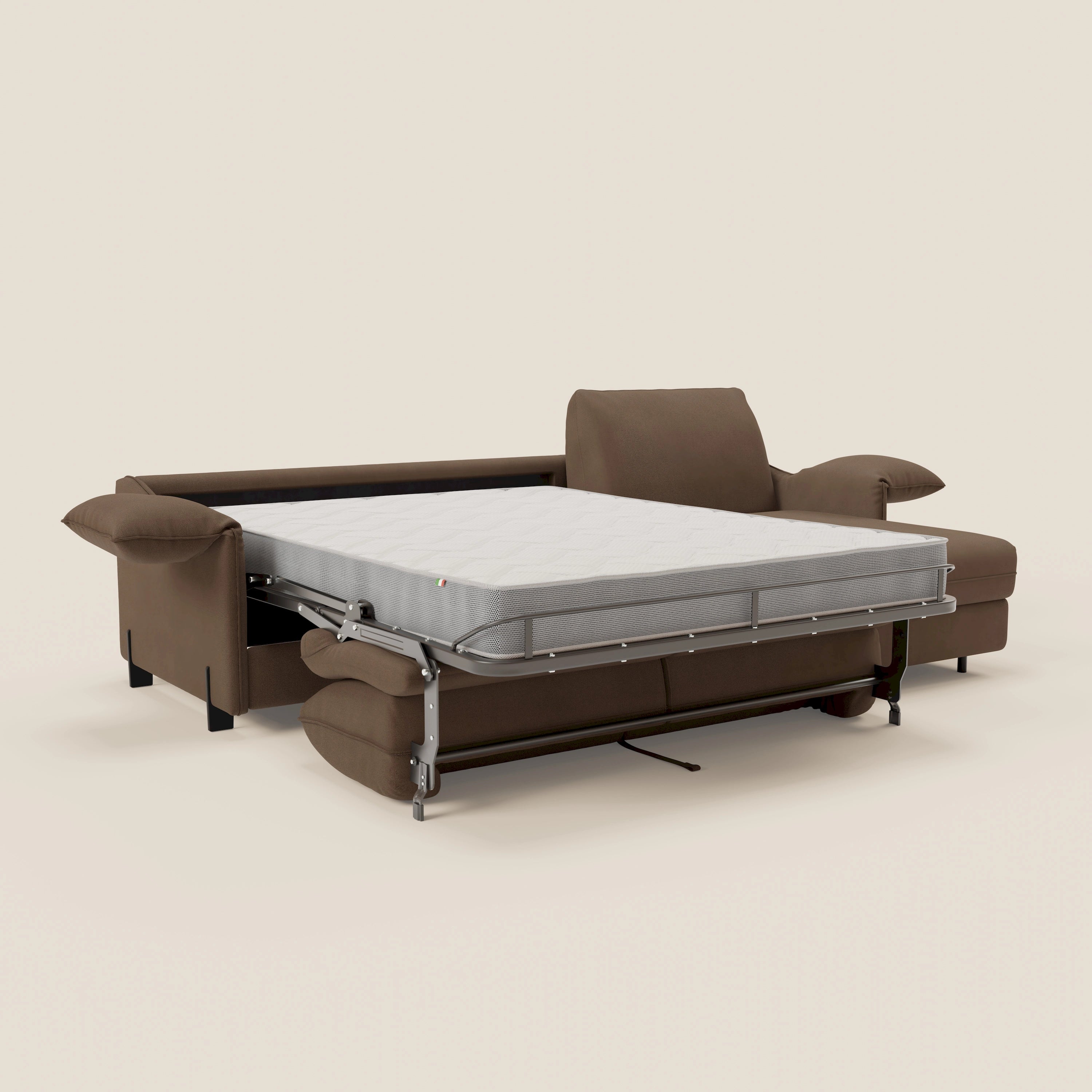 Primula divano letto angolare con materasso H18 cm - penisola contenitore in tessuto smacchiabile T05 - divani.store