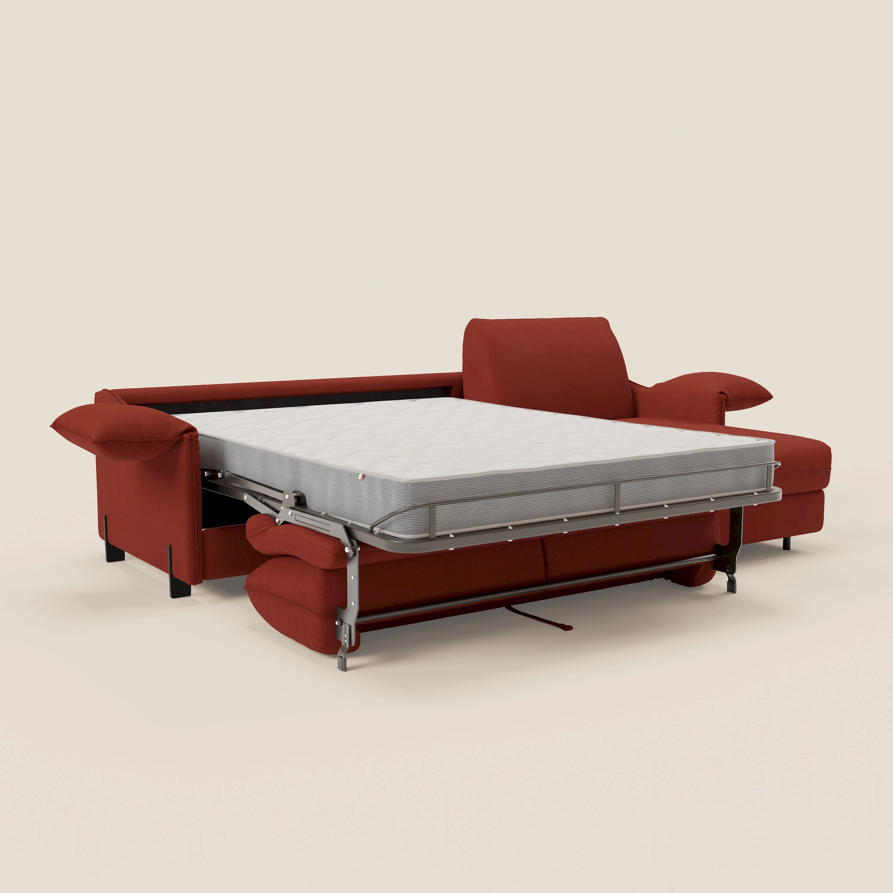 Primula divano letto angolare con materasso H18 cm - penisola contenitore in tessuto smacchiabile T05 - divani.store