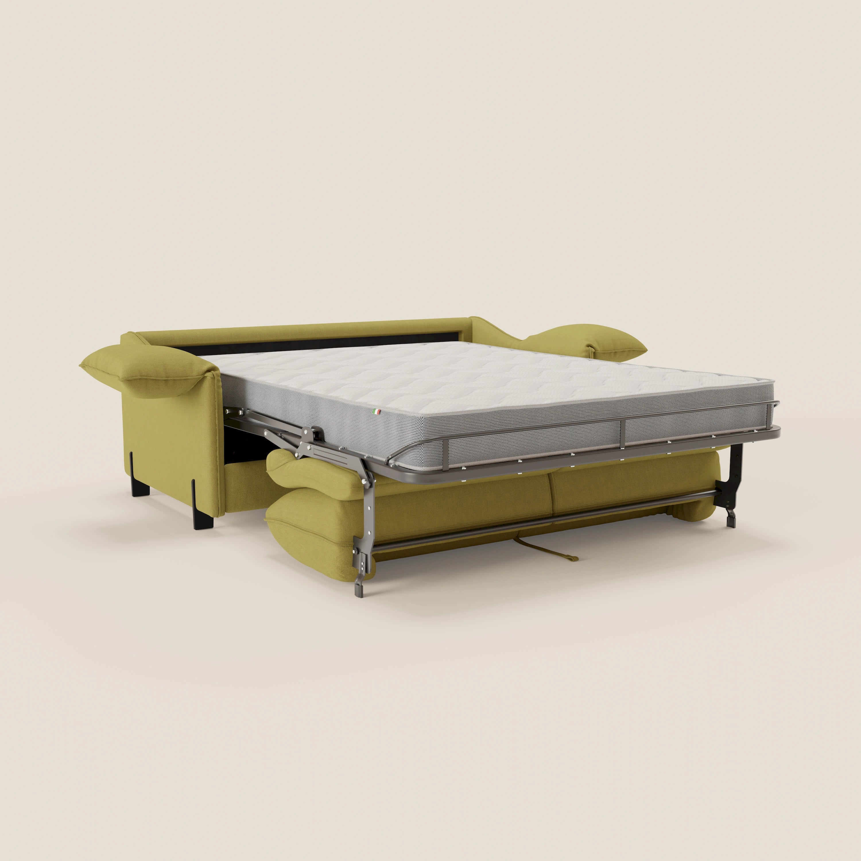 Primula divano letto con materasso alto 18 cm - braccioli mobili e tessuto smacchiabile T05 - divani.store