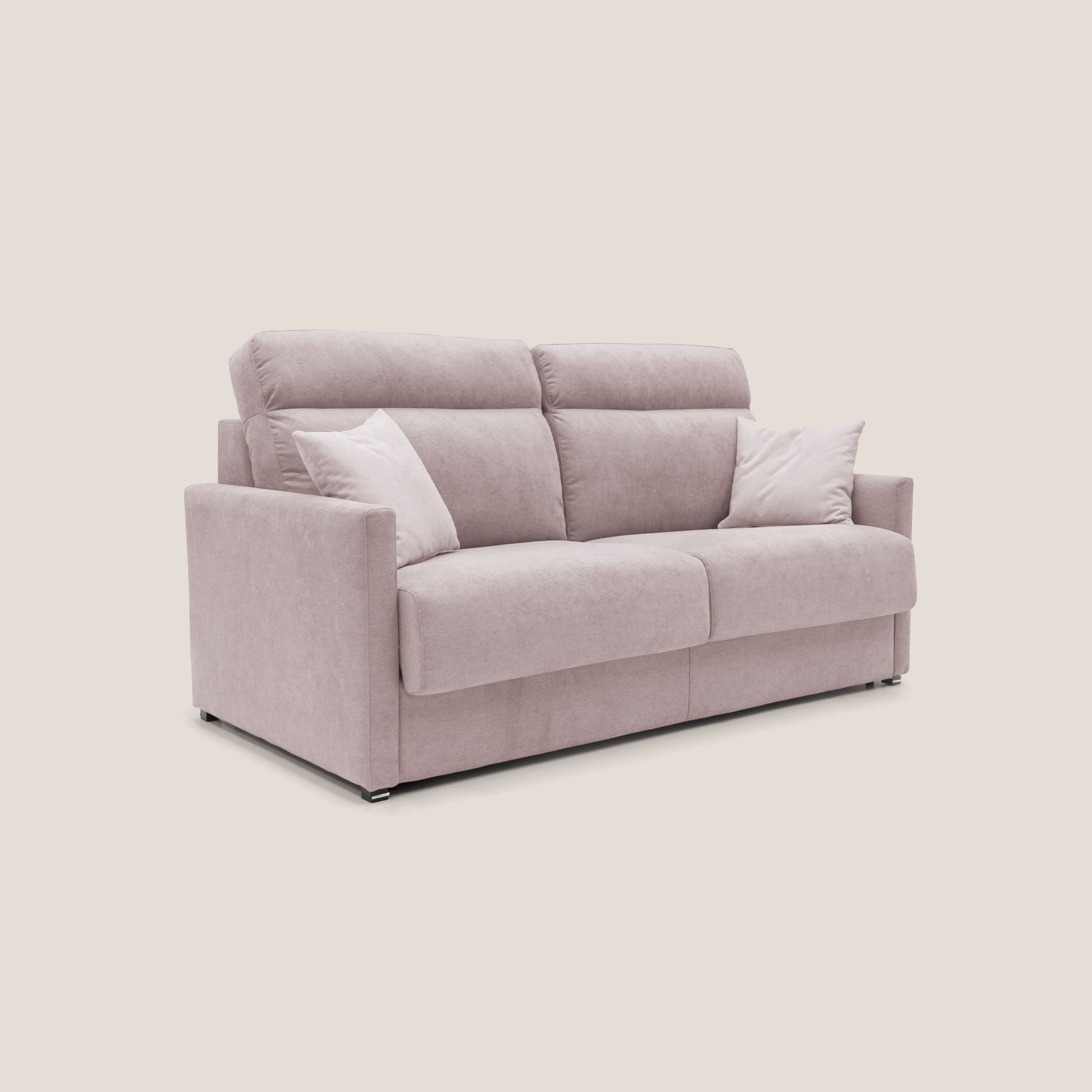 Margot Divano letto matrimoniale con schienale morbido alto in tessuto T02 rosa - divani.store