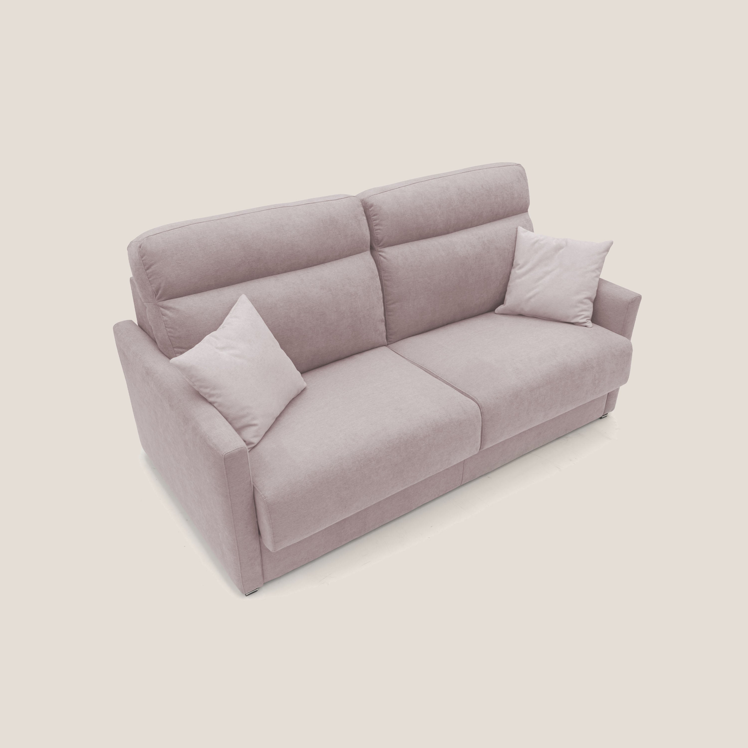 Margot Divano letto matrimoniale con schienale morbido alto in tessuto T02 rosa - divani.store