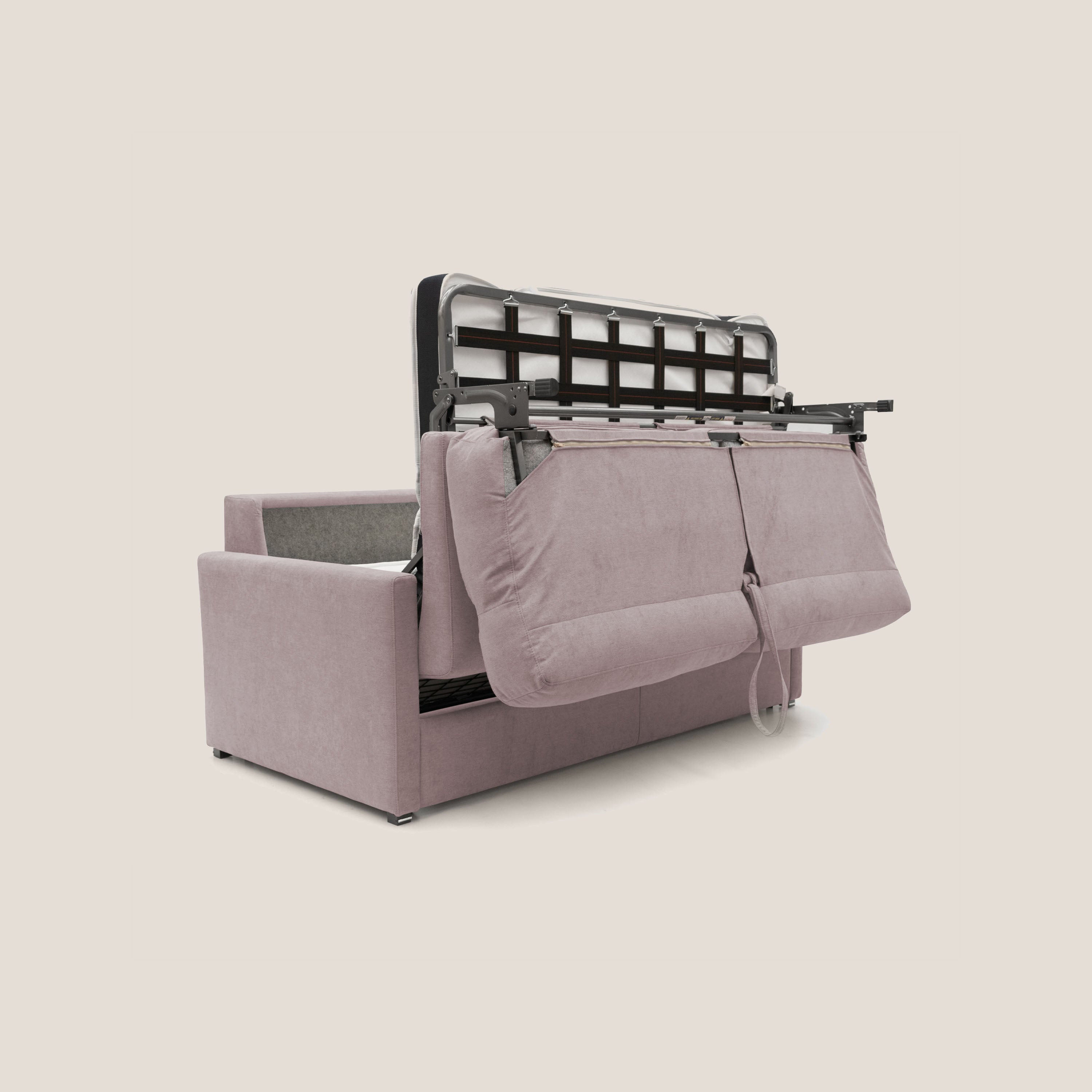 Margot Divano letto matrimoniale con schienale morbido alto in tessuto T02 rosa - divani.store