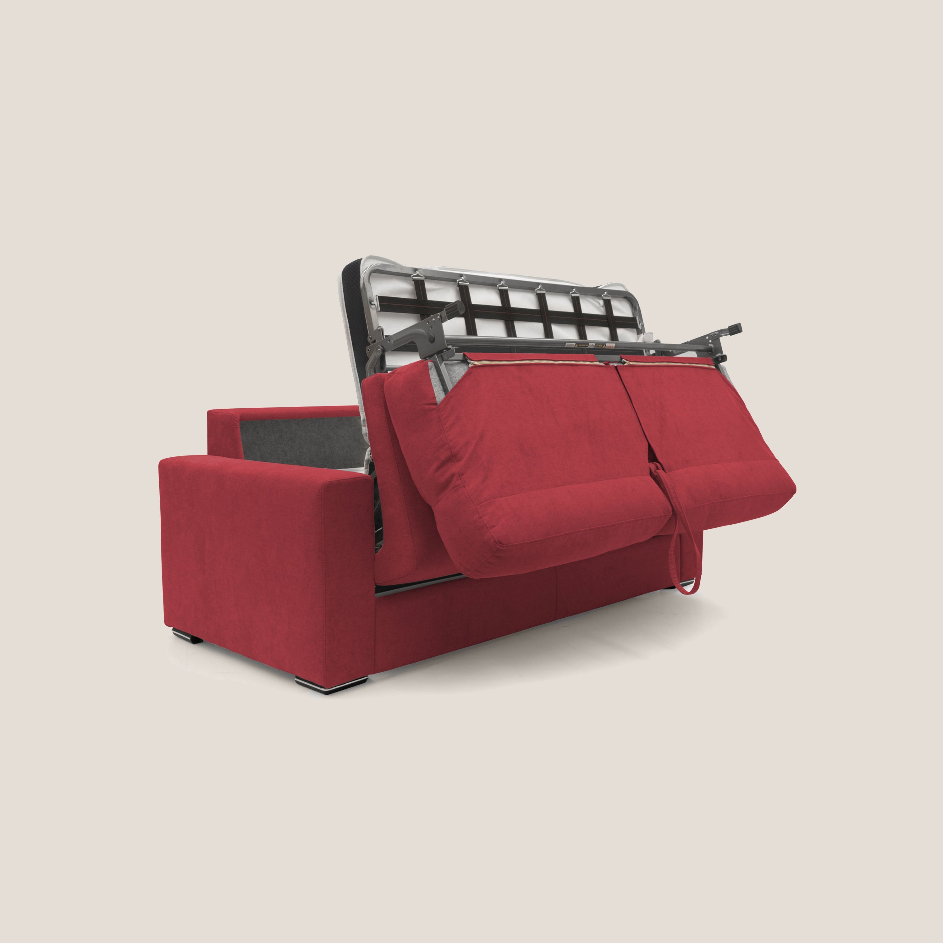 Nikita Divano letto matrimoniale con schienale morbido alto e rivestimento T02 rosso - divani.store