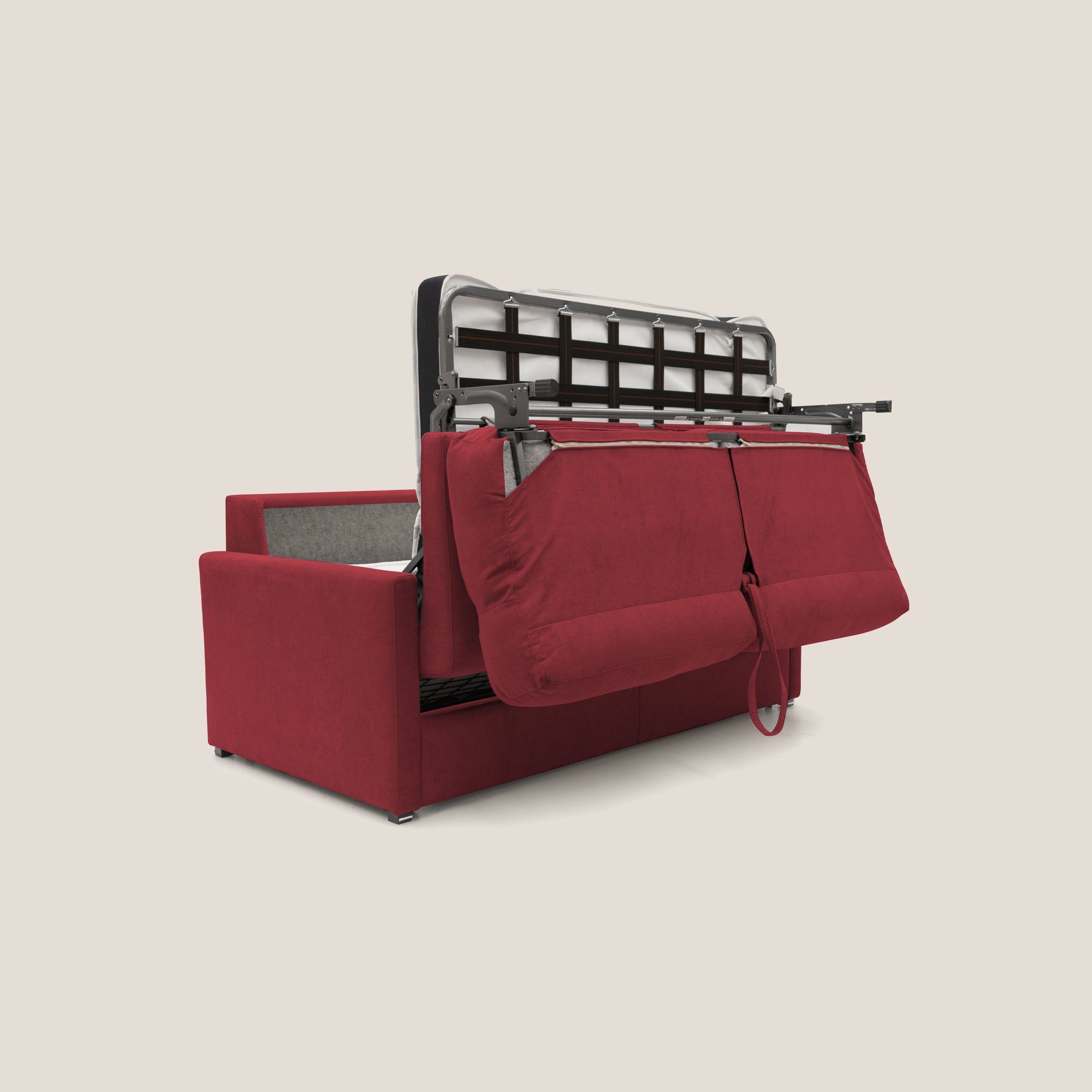 Margot Divano letto matrimoniale con schienale morbido alto in tessuto T02 rosso - divani.store