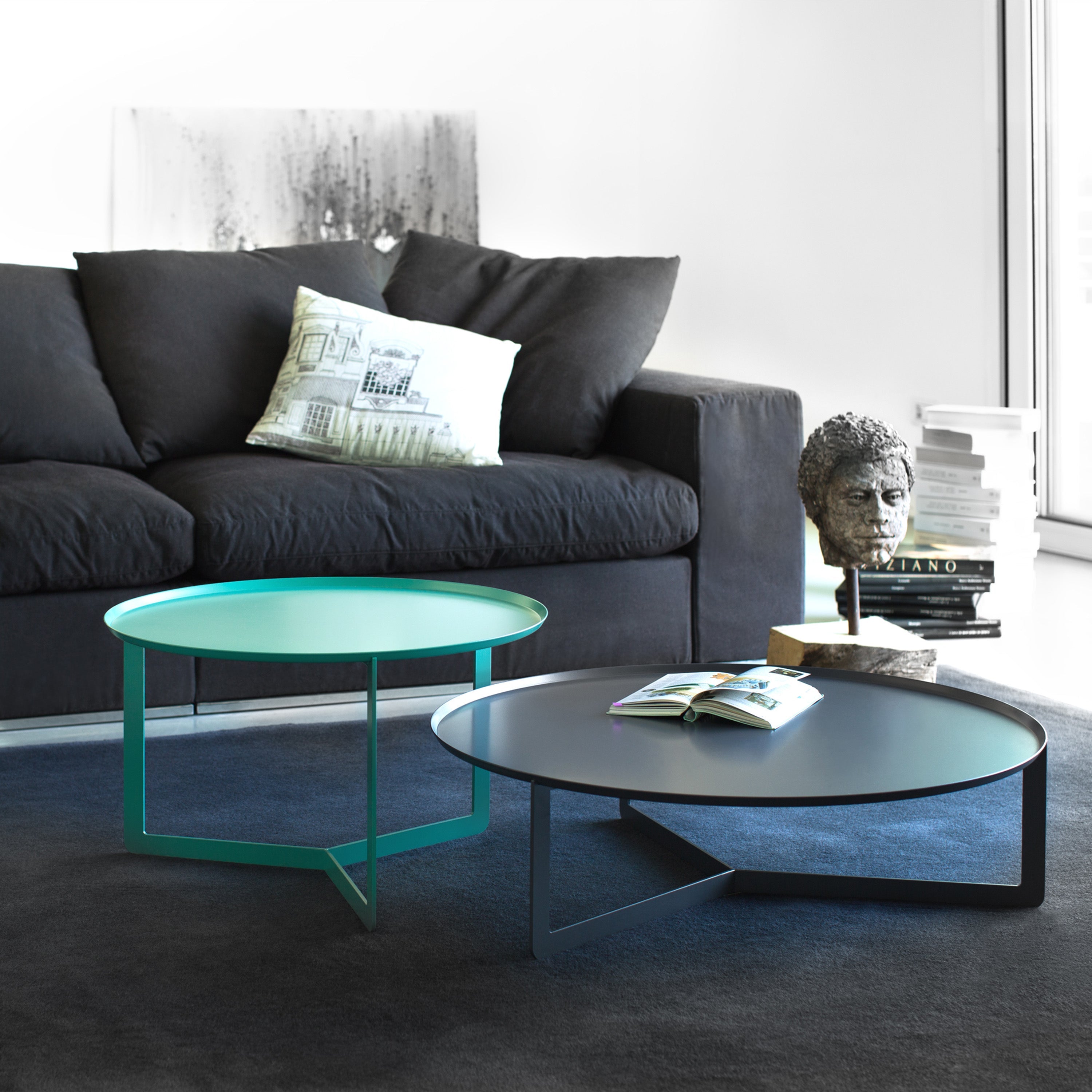 Round tavolino basso rotondo da salotto in metallo h23 cm pioggia - divani.store