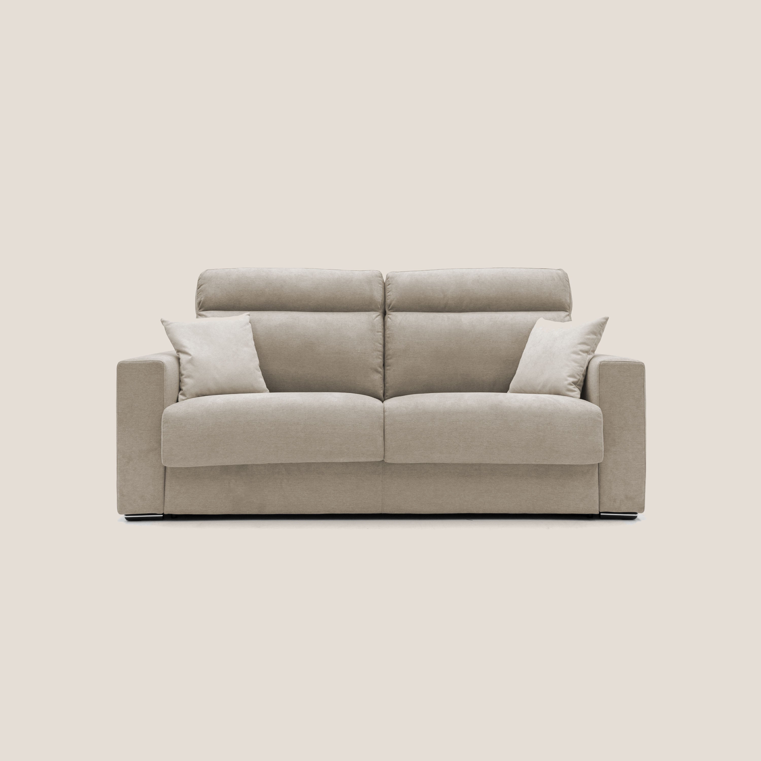 Nikita Divano letto matrimoniale con schienale morbido alto e rivestimento T02 beige - divani.store
