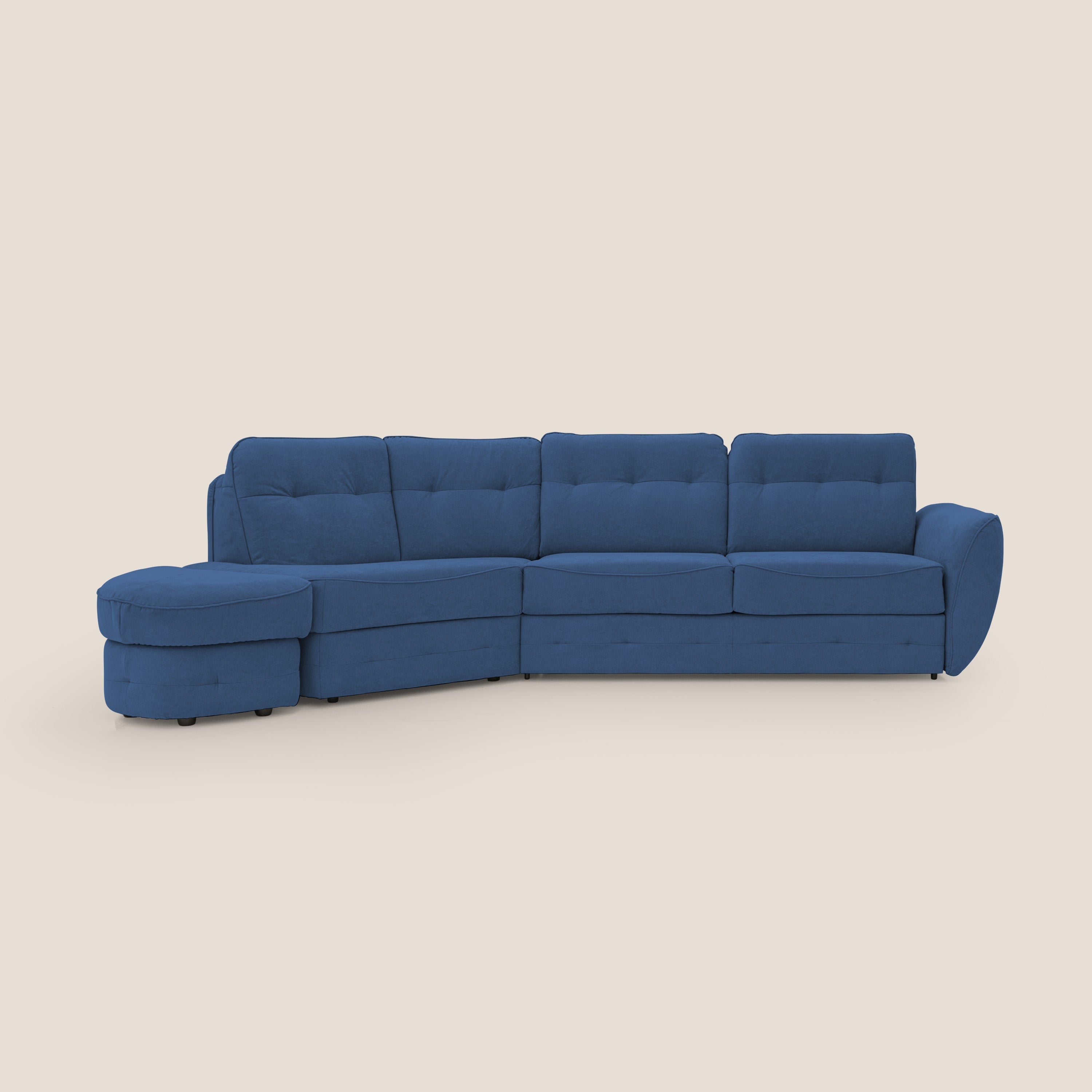 Zeus divano letto angolare con materasso H18 cm pouf mobile in tessuto impermeabile T02 blu - divani.store