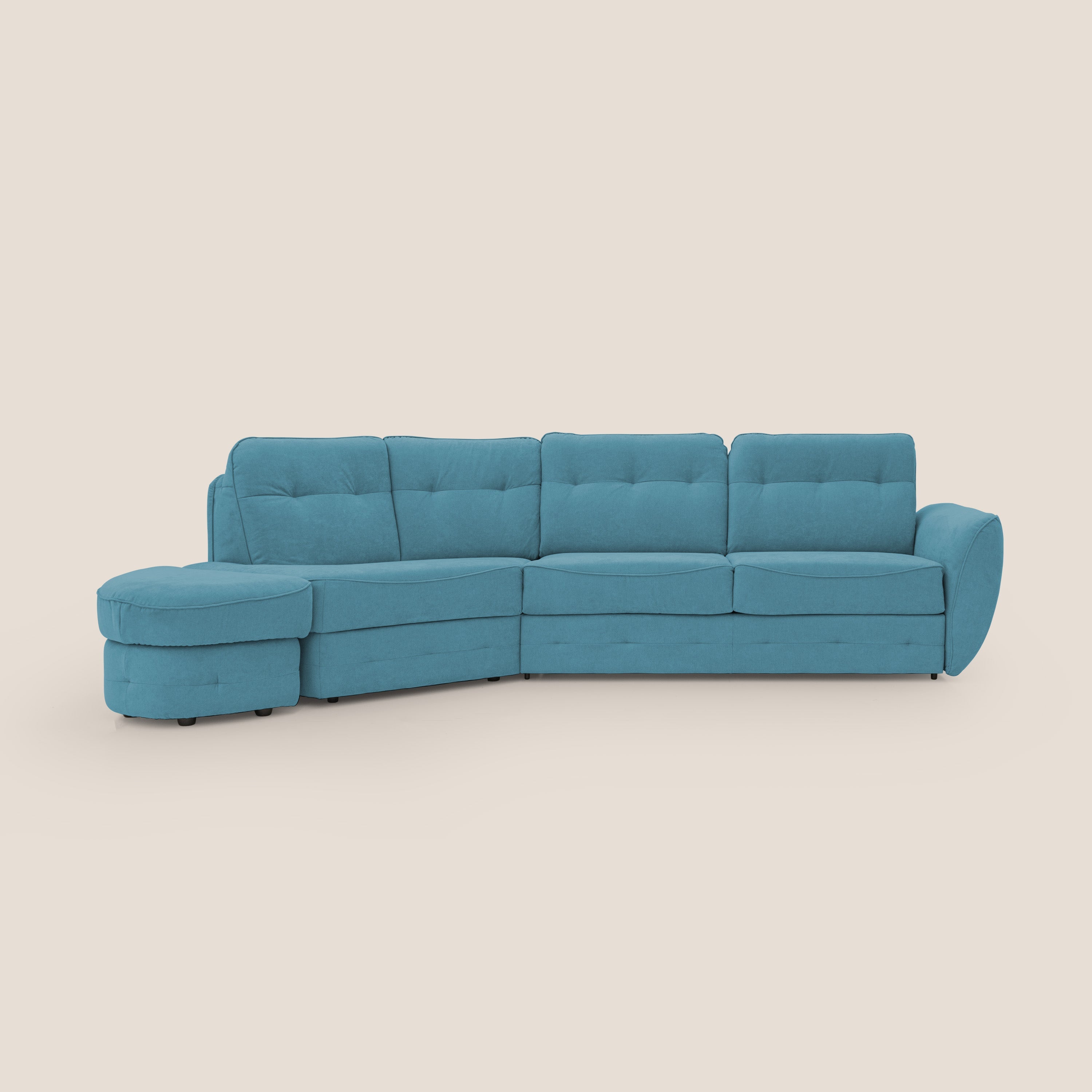 Zeus divano letto angolare con materasso H18 cm pouf mobile in tessuto impermeabile T02 azzurro - divani.store