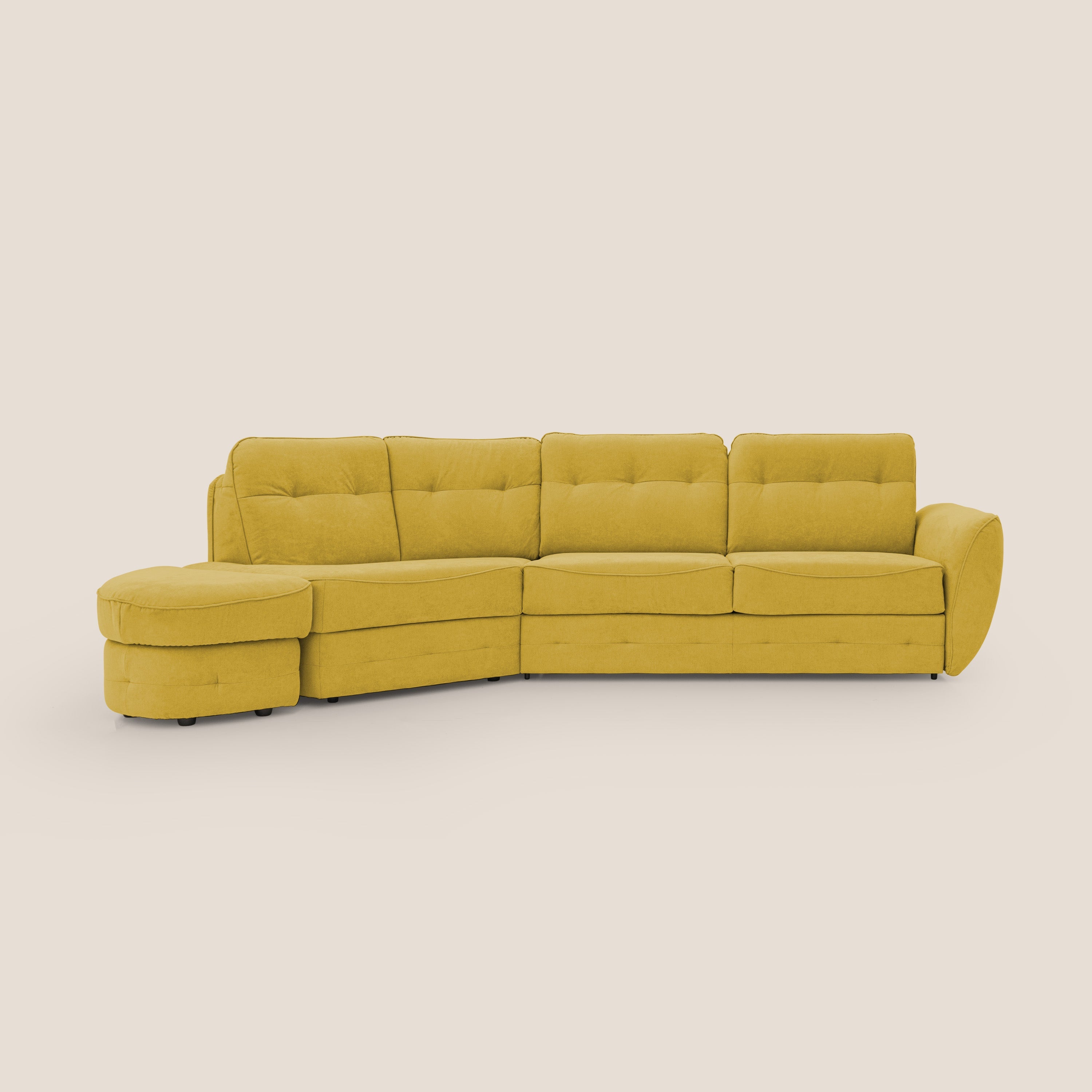 Zeus divano letto angolare con materasso H18 cm pouf mobile in tessuto impermeabile T02 giallo - divani.store