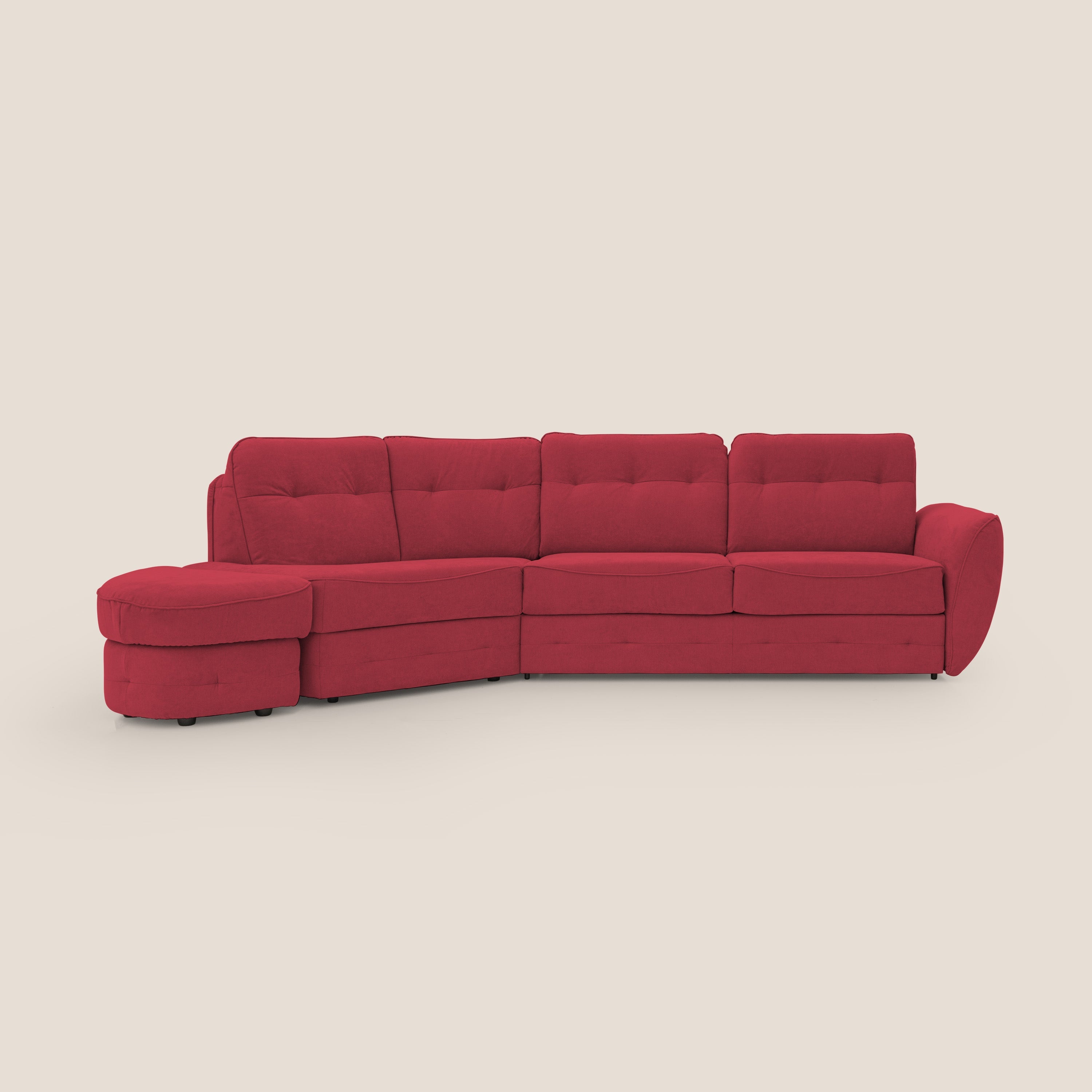 Zeus divano letto angolare con materasso H18 cm pouf mobile in tessuto impermeabile T02 rosso - divani.store