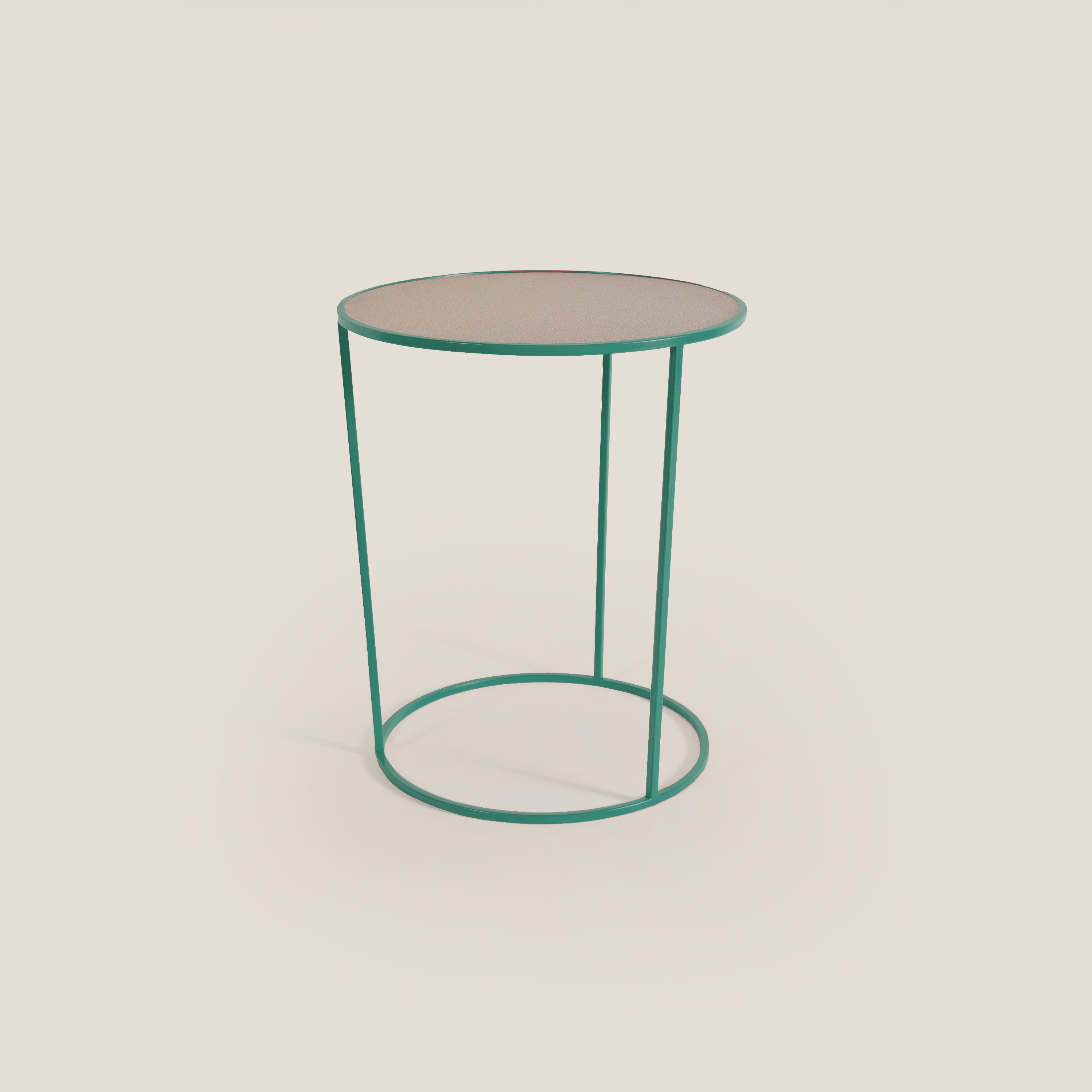 Costance tavolino rotondo da salotto con piano in pelle fiore melaminico - divani.store