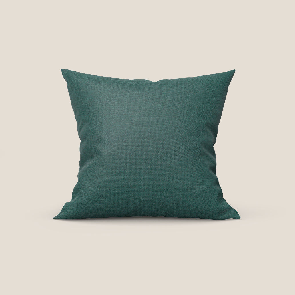 Tobago cuscino disponibile in diversi colori realizzato in tessuto fiammato simil cotone impermeabile T19 petrolio - divani.store