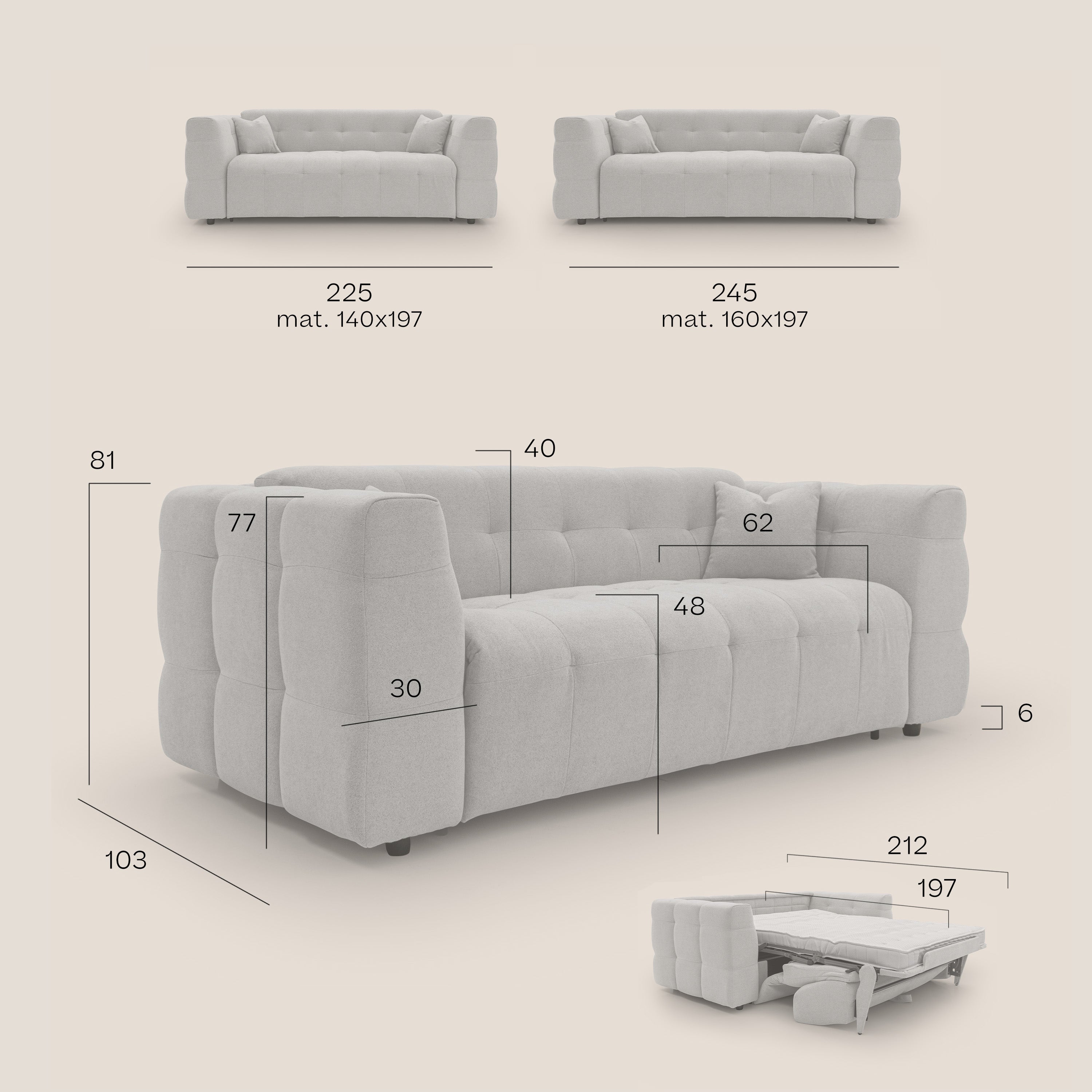 Tender Divano letto matrimoniale dal design innovativo in tessuto bouclet impermeabile T07 rosso - divani.store