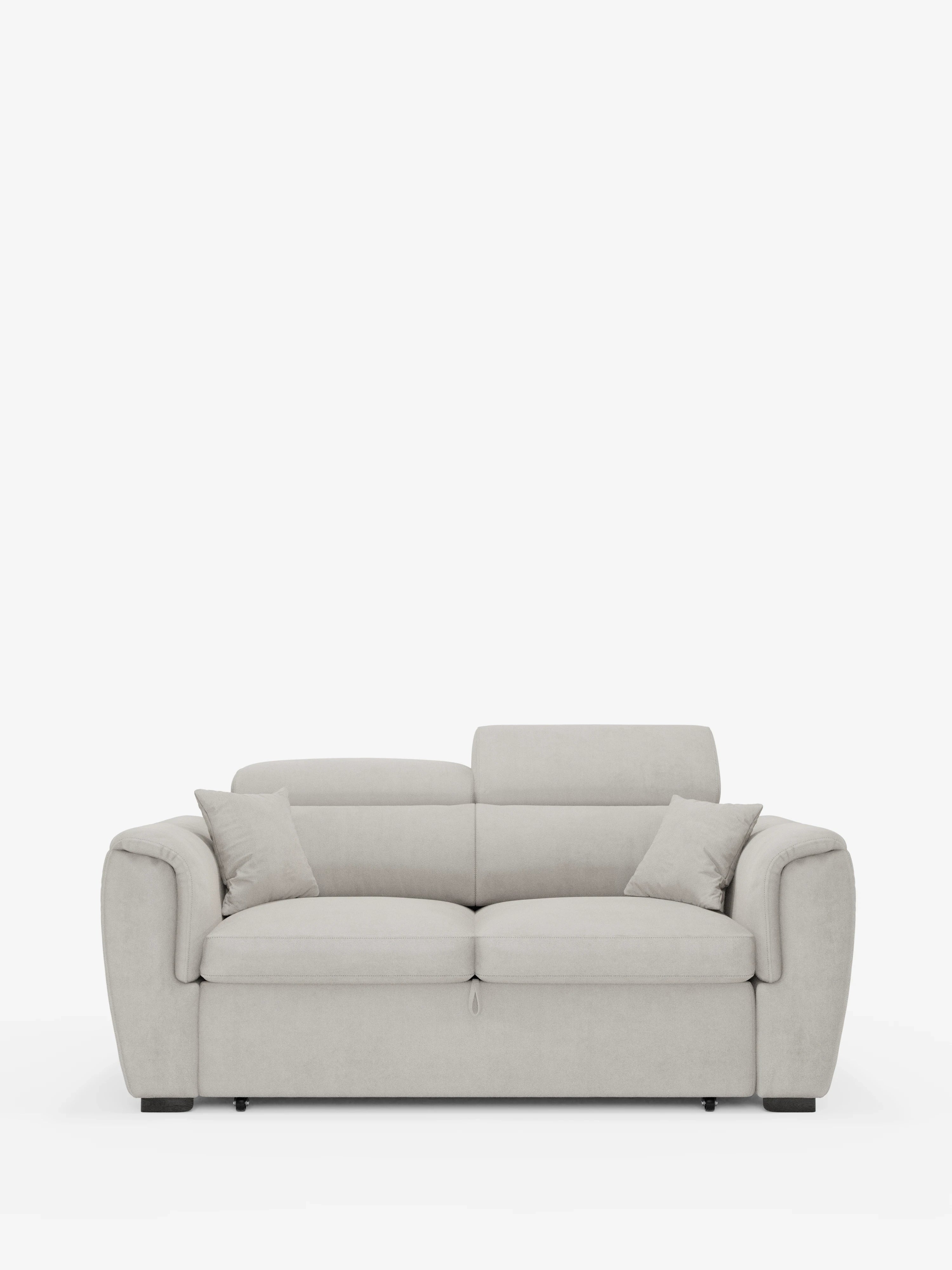 Vi presentiamo il divano a 2 posti estraibile Titano con poggiatesta reclinabili in tessuto smacchiabile Oeko-Tex® di Divani.Store: un divano contemporaneo e compatto, rivestito in un moderno tessuto grigio chiaro, completo di due cuscini coordinati su ciascun lato, morbidi braccioli e poggiatesta alti e regolabili. Su uno sfondo bianco a tinta unita, questo elegante divano a 2 posti estraibile poggia su piccoli piedini neri e presenta un design pulito e minimalista, ideale per gli spazi abitativi di oggi.