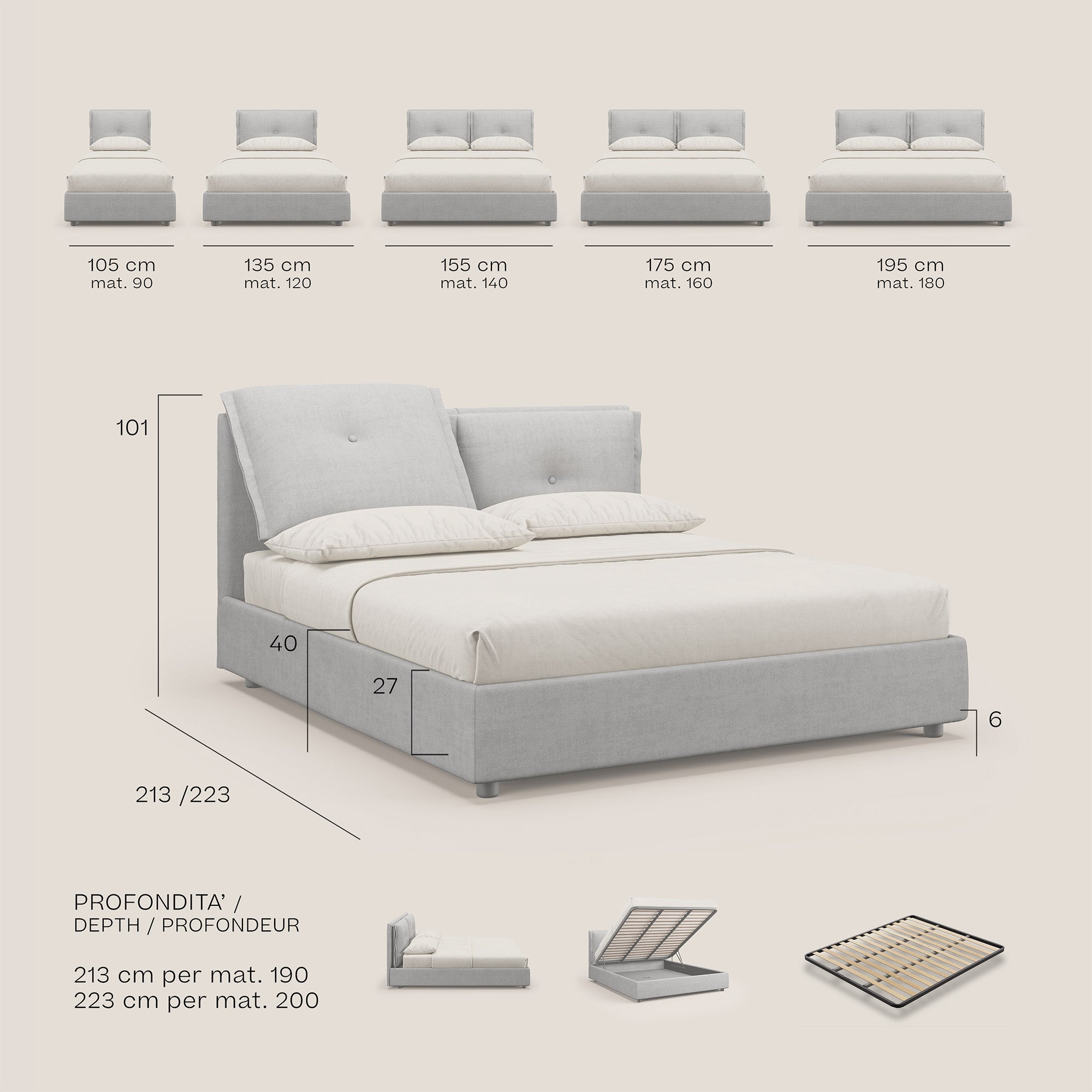 Travis letto contenitore con cuscini mobili trapuntati in tessuto impermeabile T02 blu - divani.store