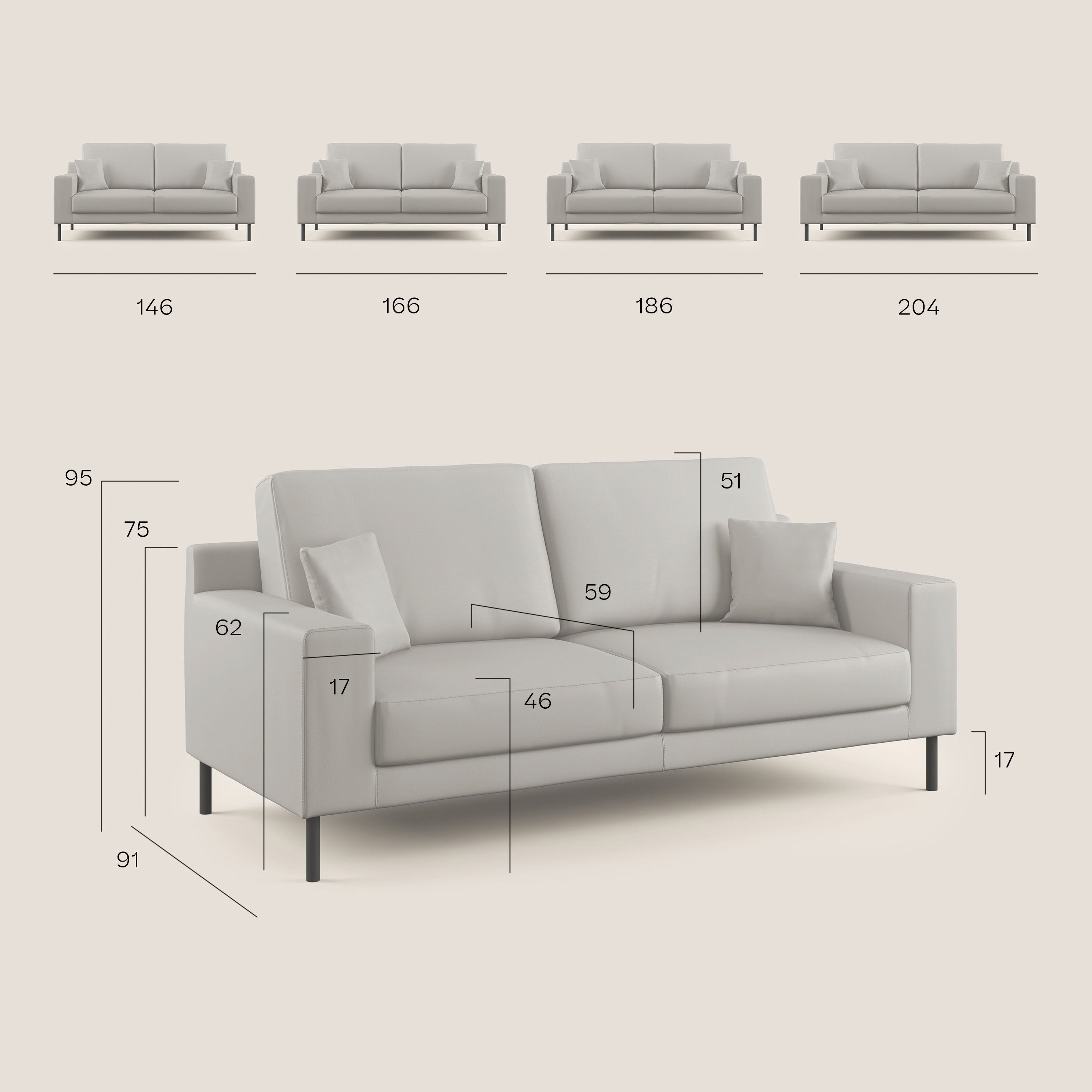 Uranio divano moderno lineare in Ecopelle impermeabile T04 bianco - divani.store