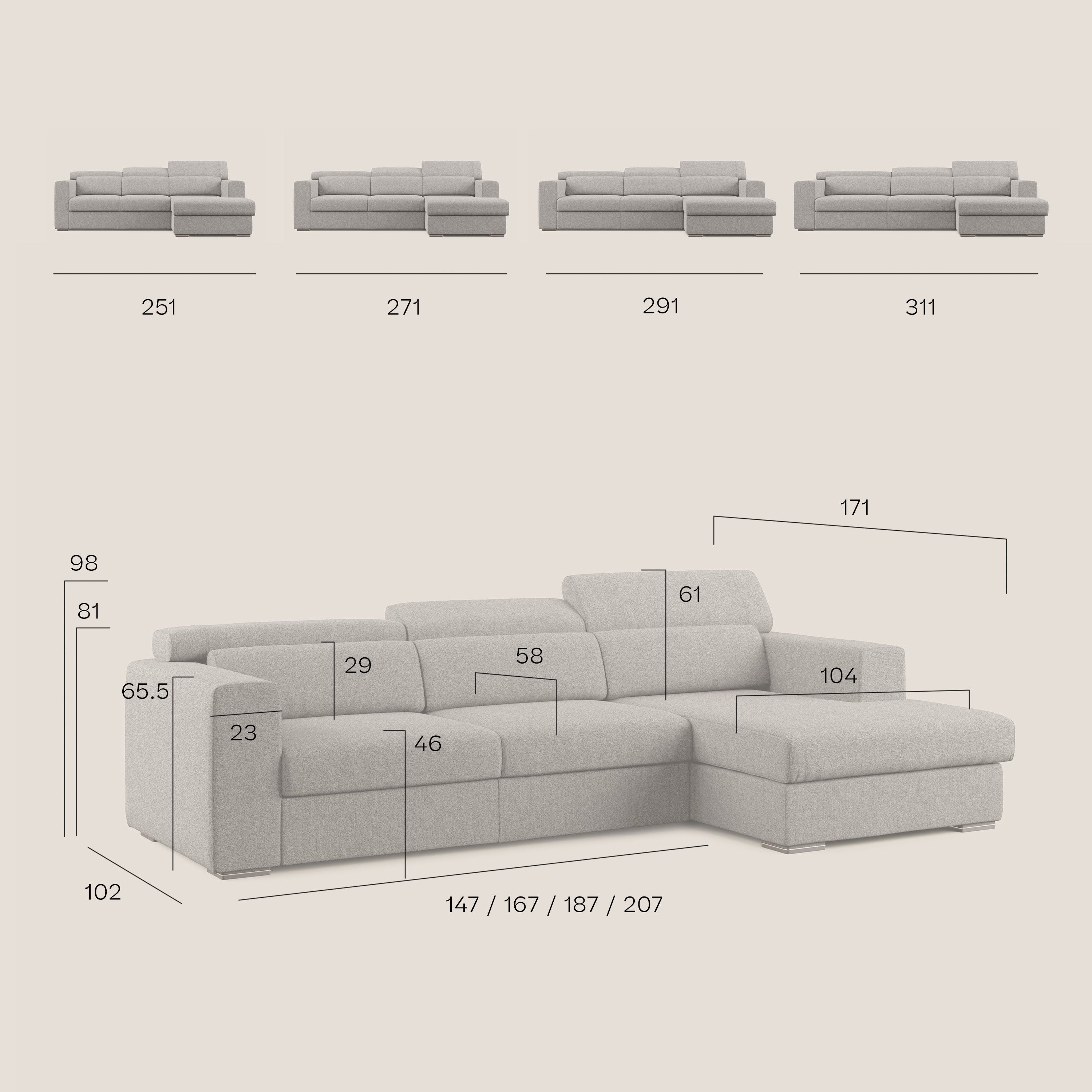 Vegas divano angolare con poggiatesta reclinabili in microfibra impermeabile T11 petrolio - divani.store