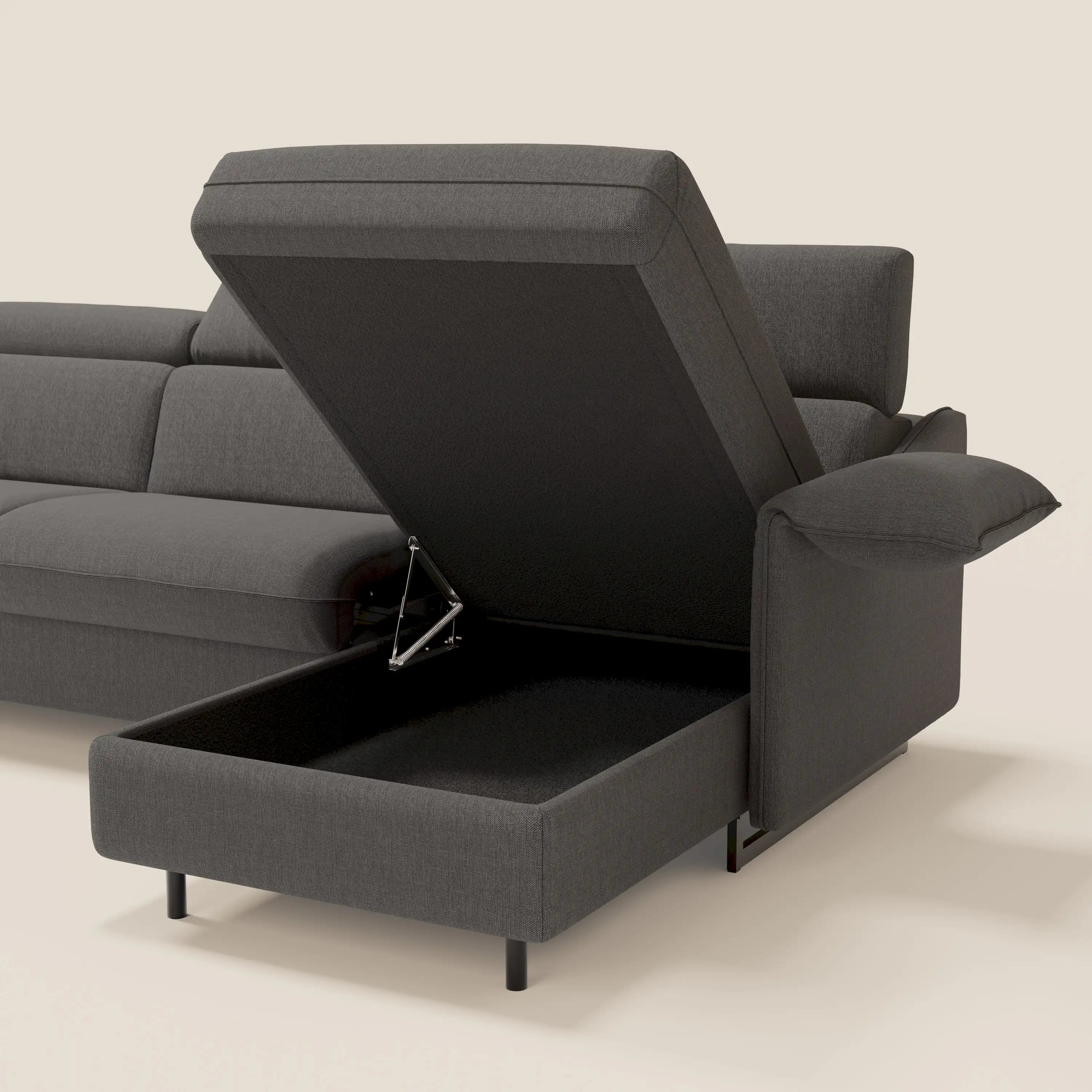 Violetta Divano Letto Angolare con Penisola contenitore, Poggiatesta e Materasso Alto H18 in tessuto impermeabile T13 - divani.store