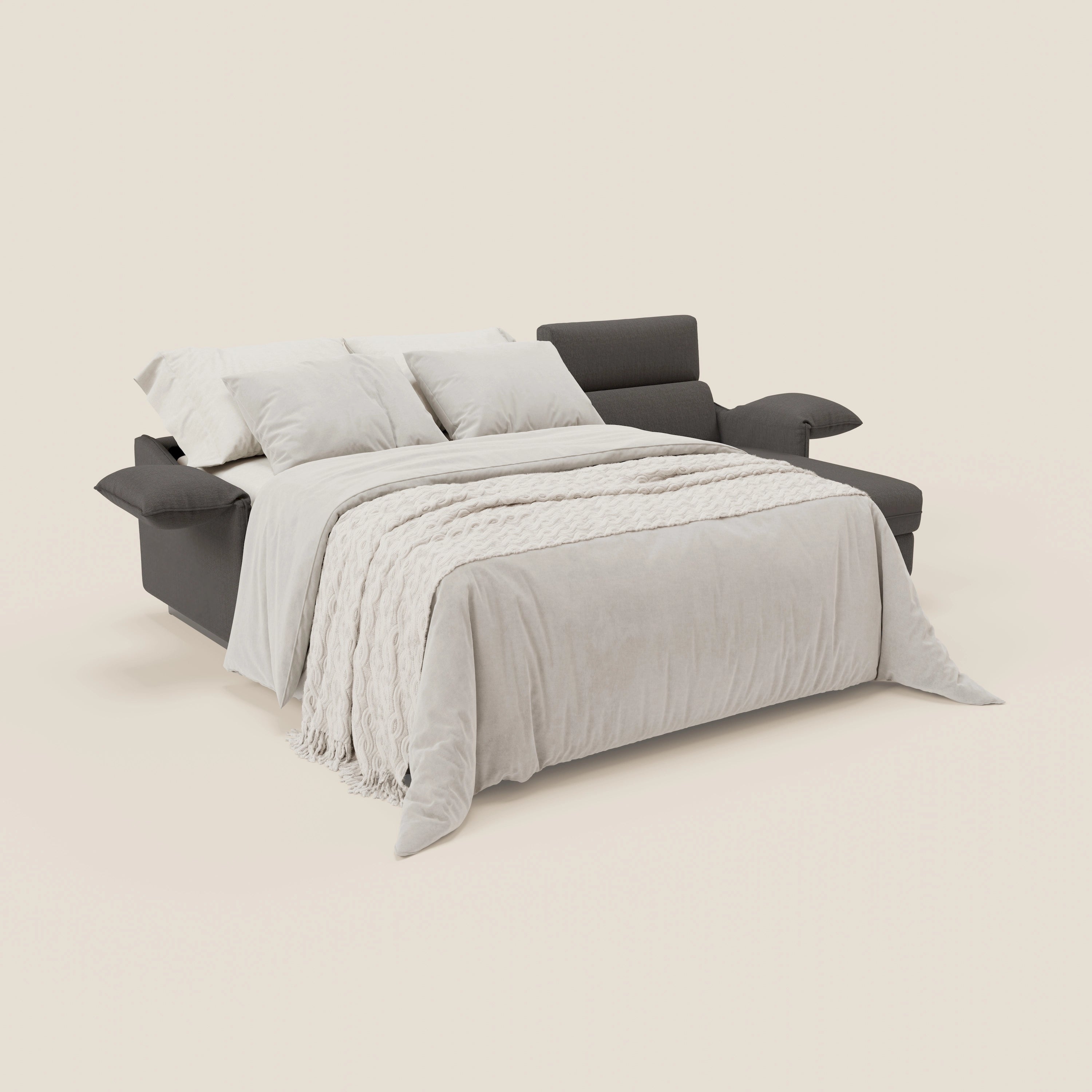 Violetta Divano Letto Angolare con Penisola contenitore, Poggiatesta e Materasso Alto H18 in tessuto impermeabile T13 - divani.store