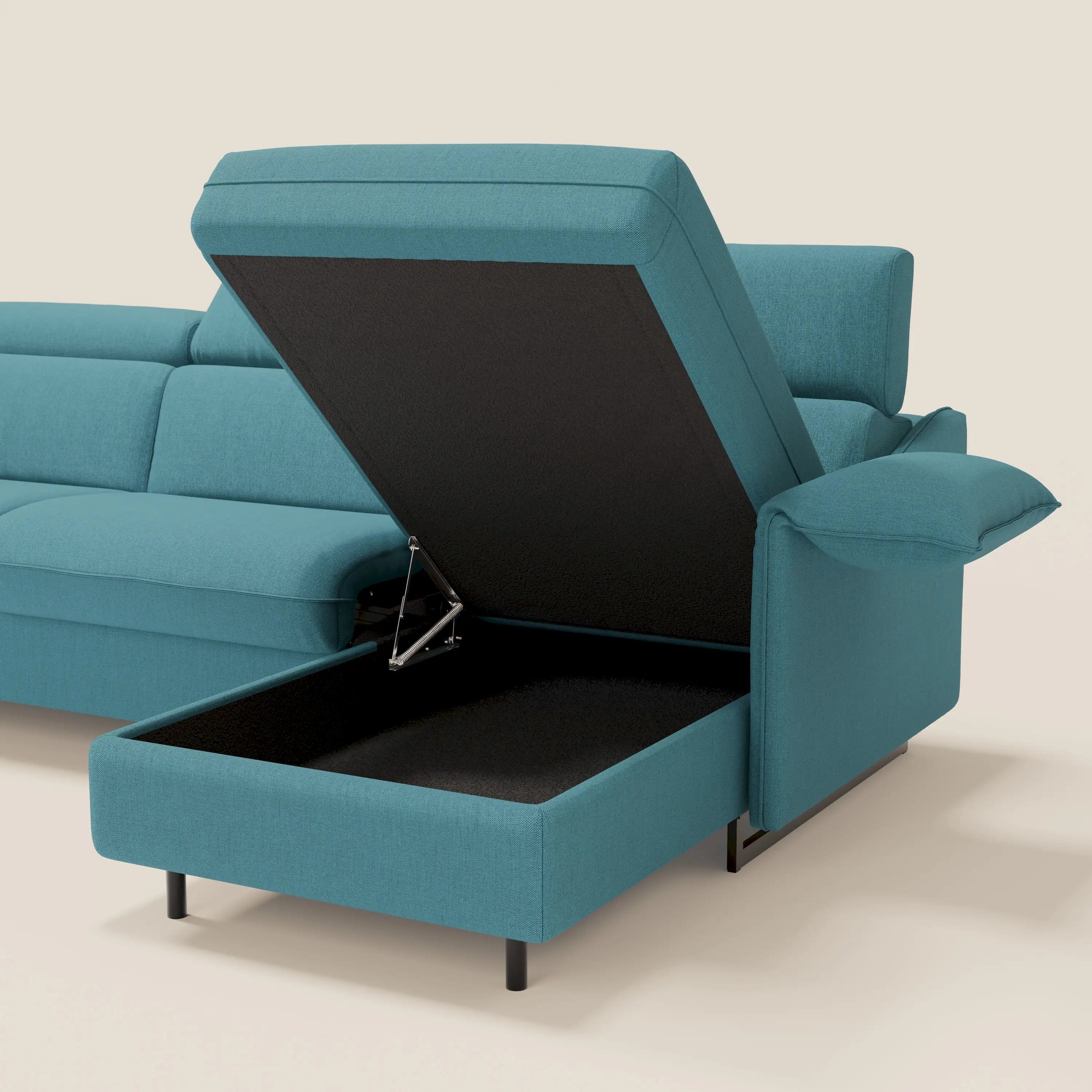 Violetta Divano Letto Angolare con Penisola contenitore, Poggiatesta e Materasso Alto H18 in tessuto impermeabile T13 - divani.store