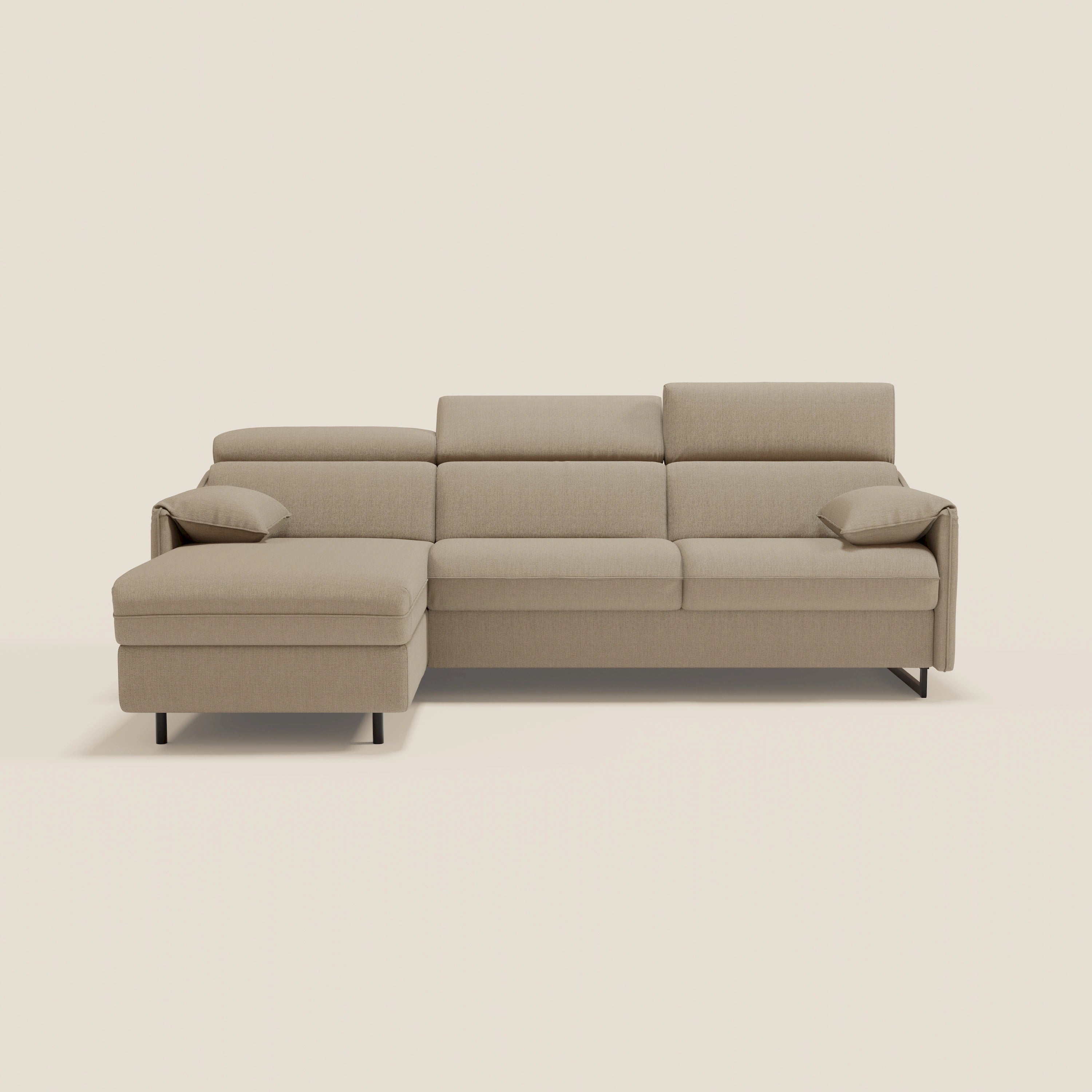 Violetta Divano Letto Angolare con Penisola contenitore, Poggiatesta e Materasso Alto H18 in tessuto impermeabile T13 - divani.store