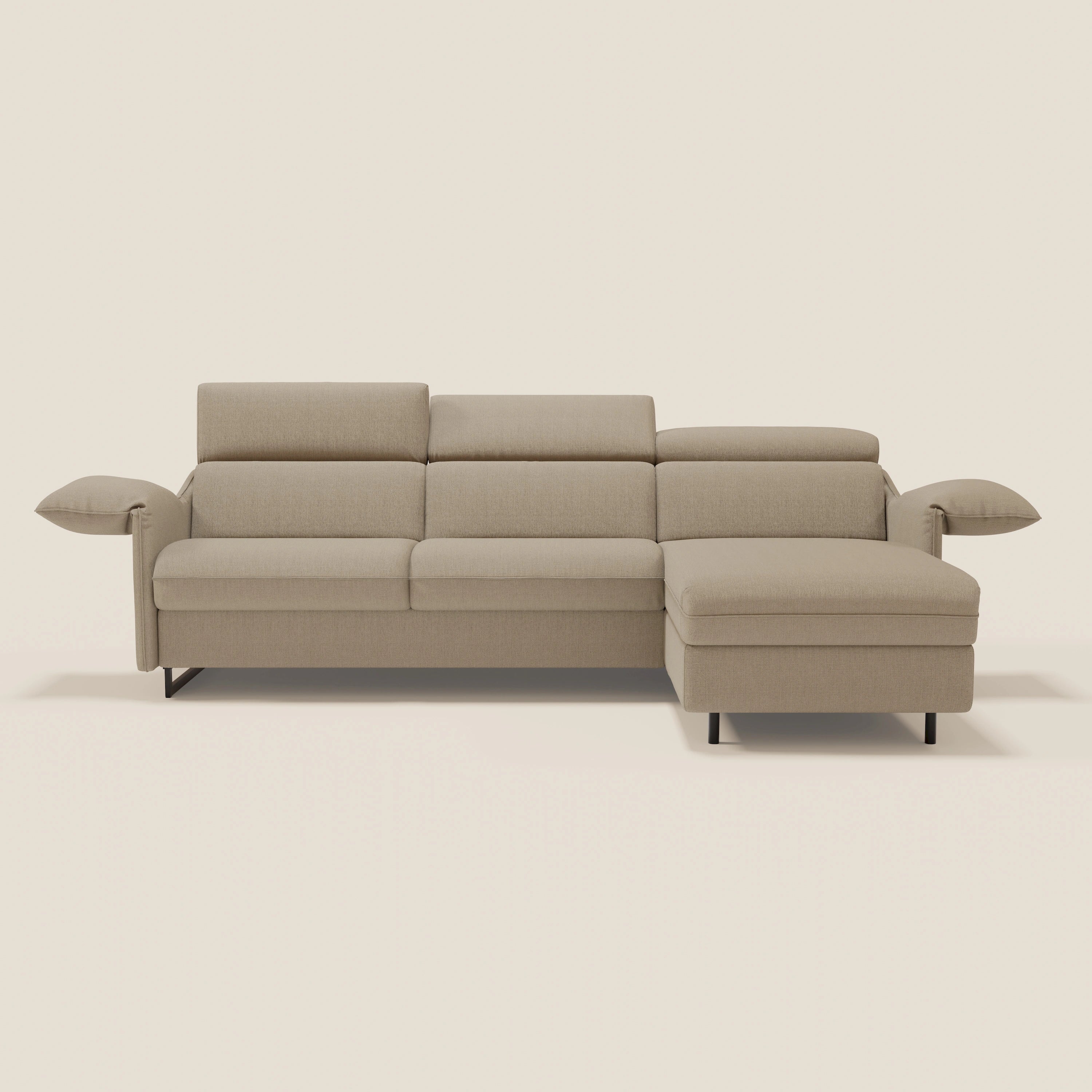 Violetta Divano Letto Angolare con Penisola contenitore, Poggiatesta e Materasso Alto H18 in tessuto impermeabile T13 - divani.store