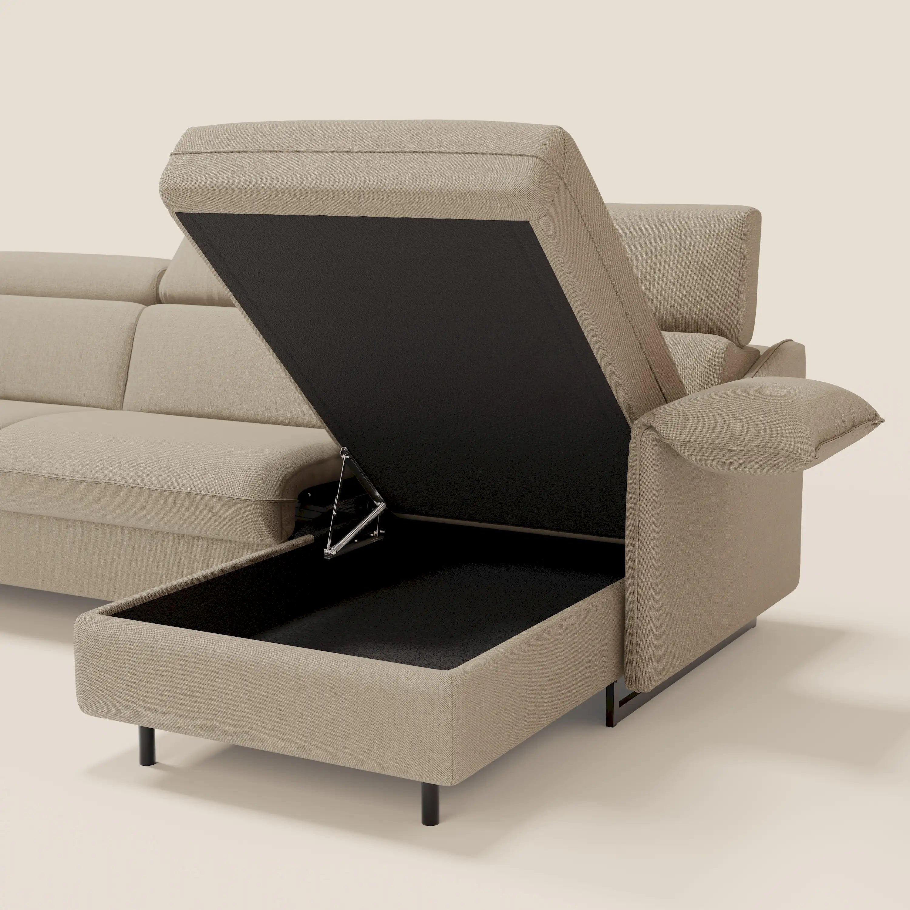 Violetta Divano Letto Angolare con Penisola contenitore, Poggiatesta e Materasso Alto H18 in tessuto impermeabile T13 - divani.store