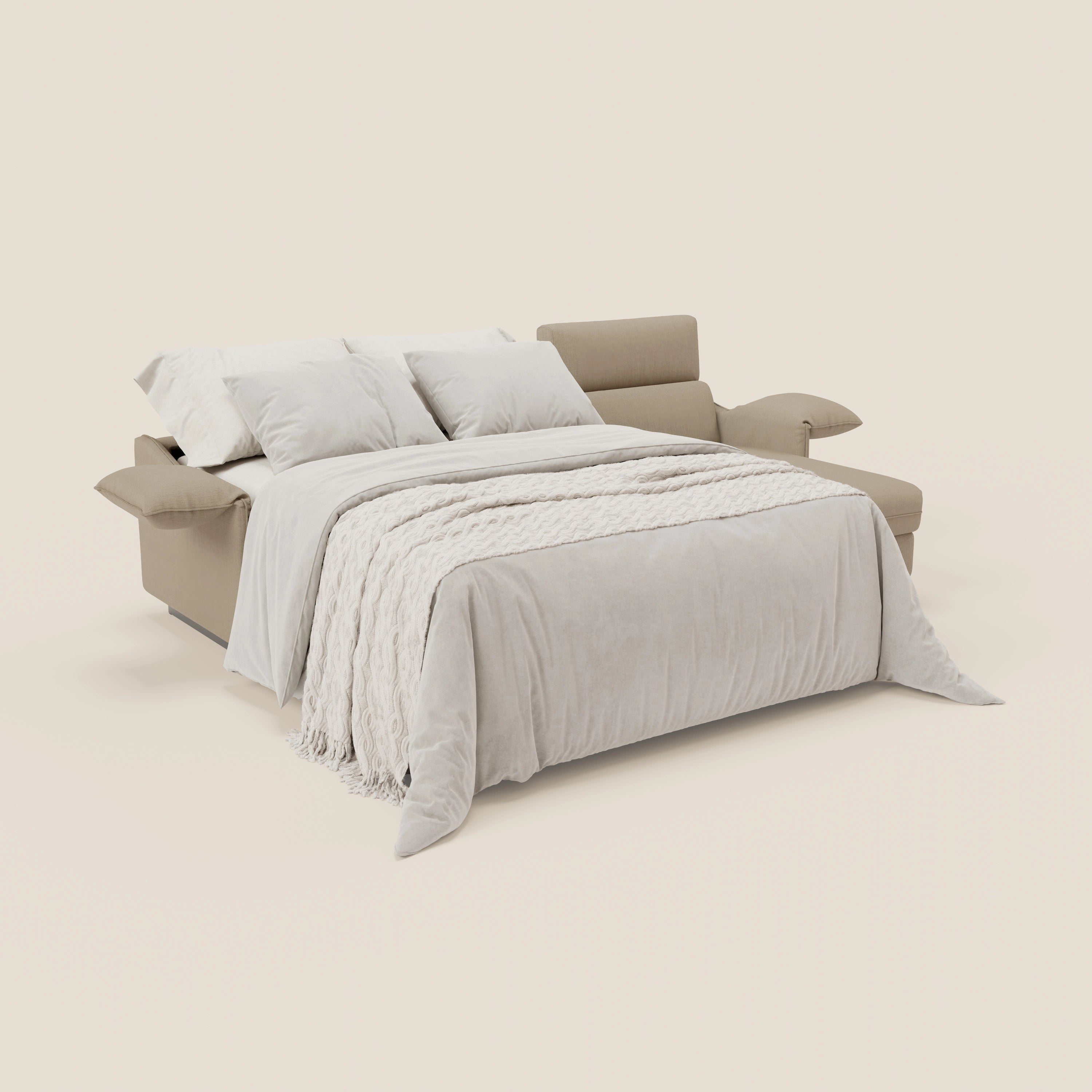 Violetta Divano Letto Angolare con Penisola contenitore, Poggiatesta e Materasso Alto H18 in tessuto impermeabile T13 - divani.store