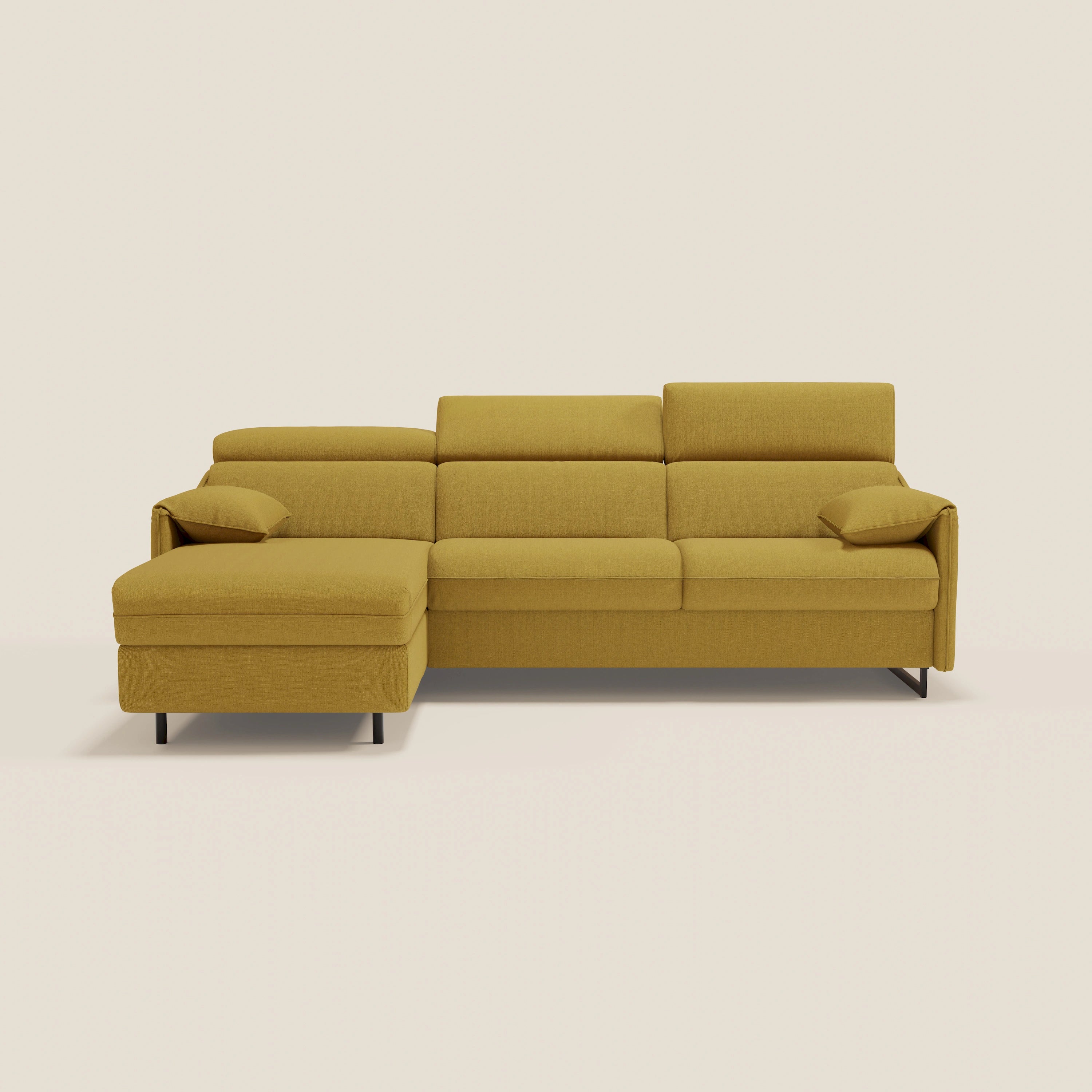 Violetta Divano Letto Angolare con Penisola contenitore, Poggiatesta e Materasso Alto H18 in tessuto impermeabile T13 - divani.store