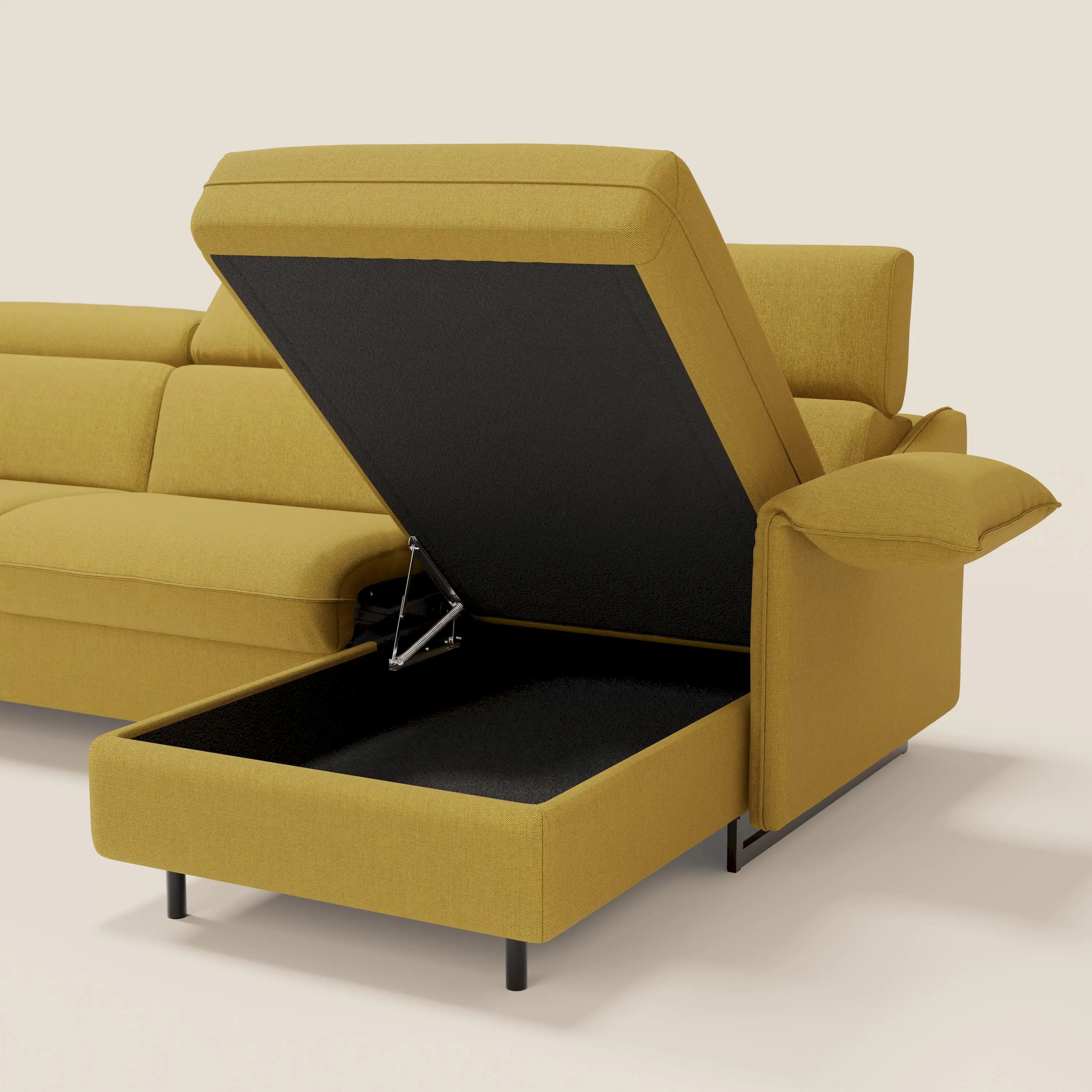 Violetta Divano Letto Angolare con Penisola contenitore, Poggiatesta e Materasso Alto H18 in tessuto impermeabile T13 - divani.store