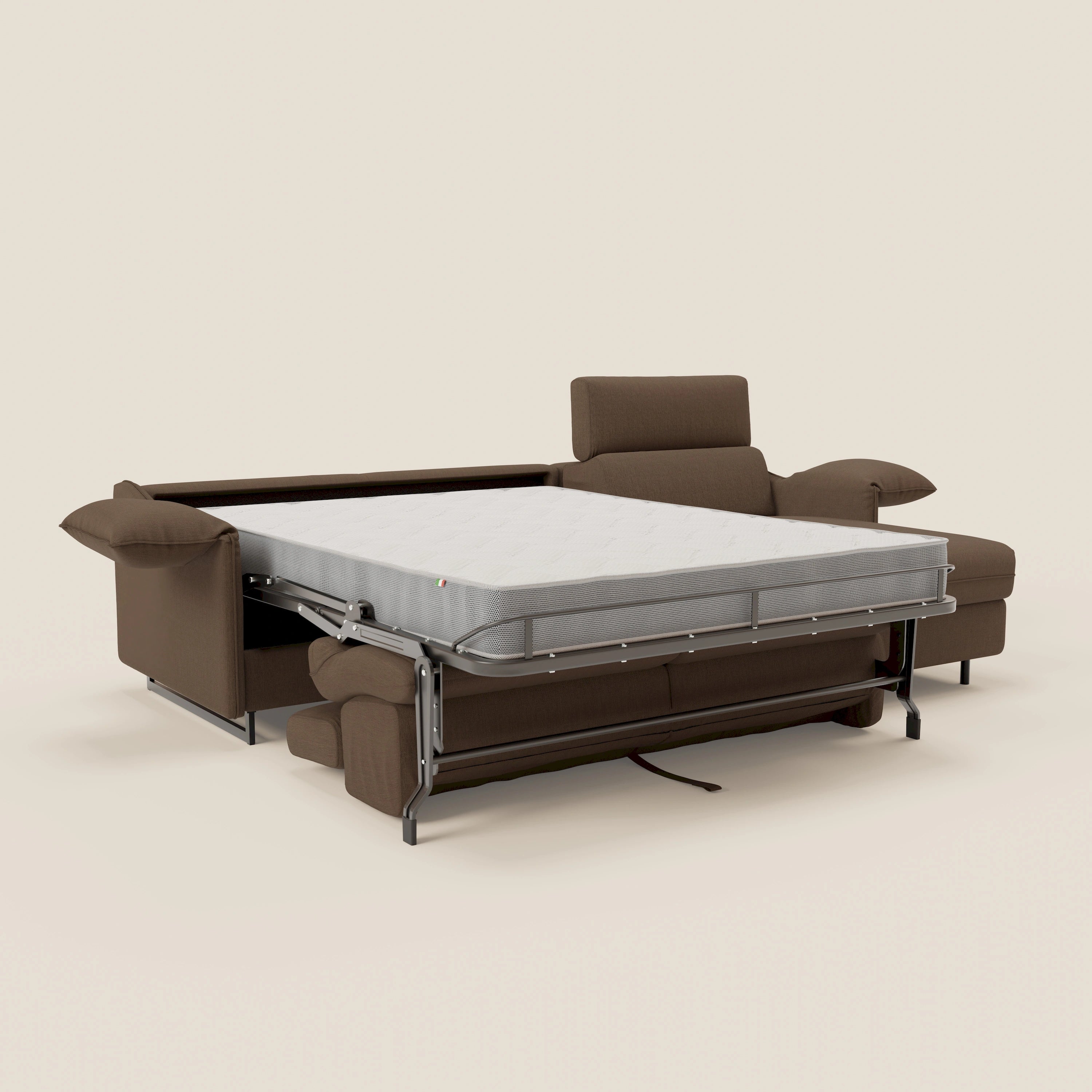 Violetta Divano Letto Angolare con Penisola contenitore, Poggiatesta e Materasso Alto H18 in tessuto impermeabile T13 - divani.store