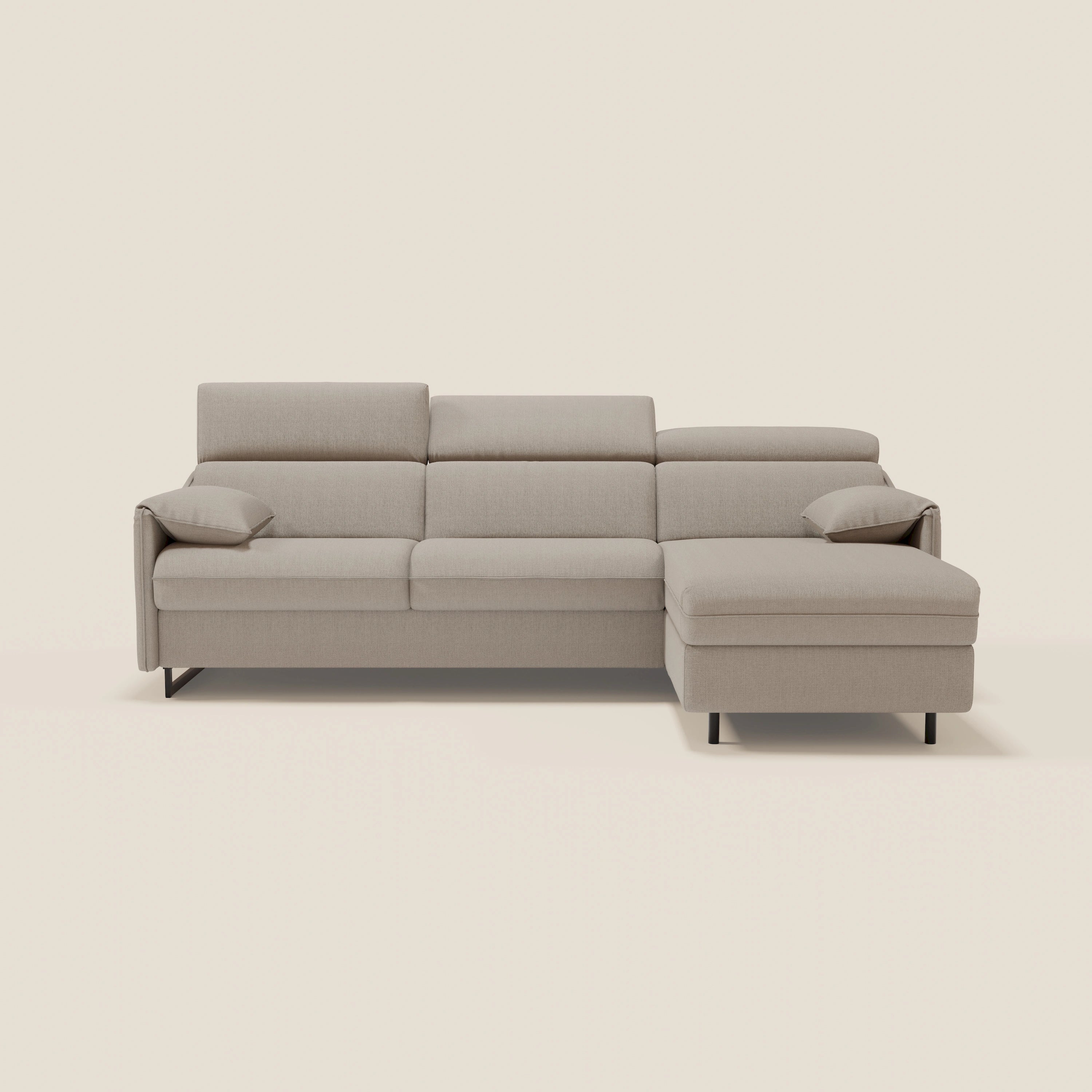 Violetta Divano Letto Angolare con Penisola contenitore, Poggiatesta e Materasso Alto H18 in tessuto impermeabile T13 - divani.store