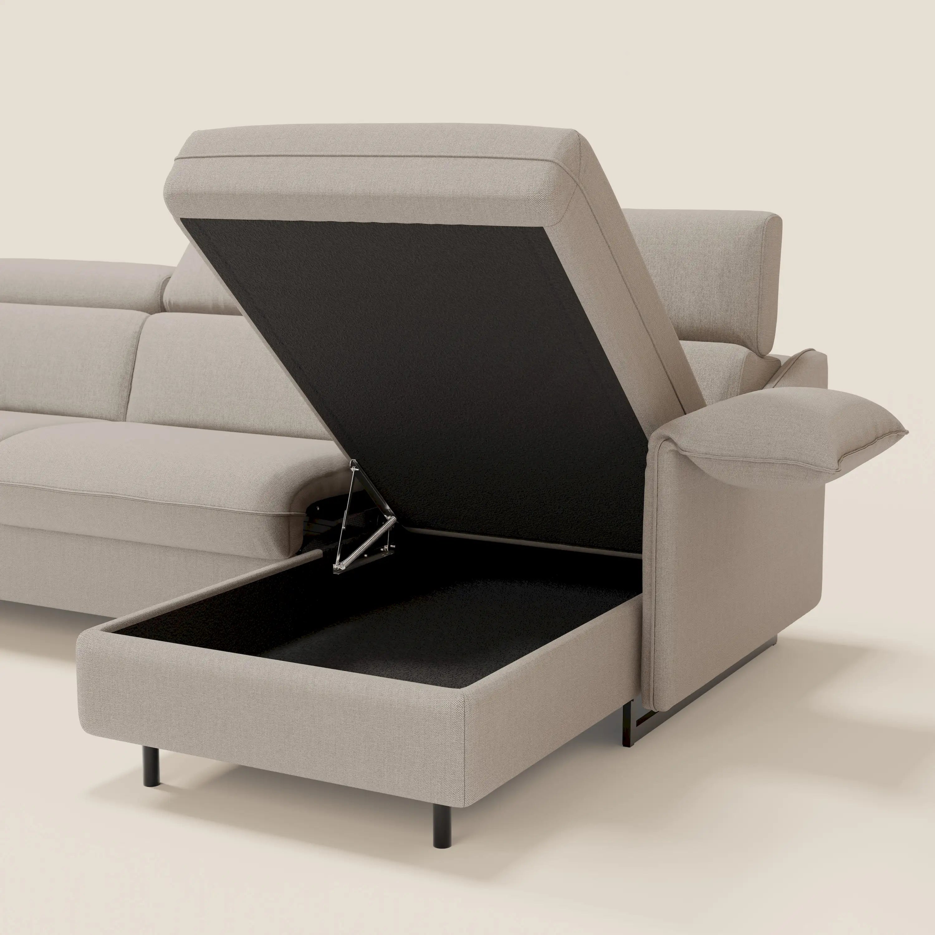 Violetta Divano Letto Angolare con Penisola contenitore, Poggiatesta e Materasso Alto H18 in tessuto impermeabile T13 - divani.store