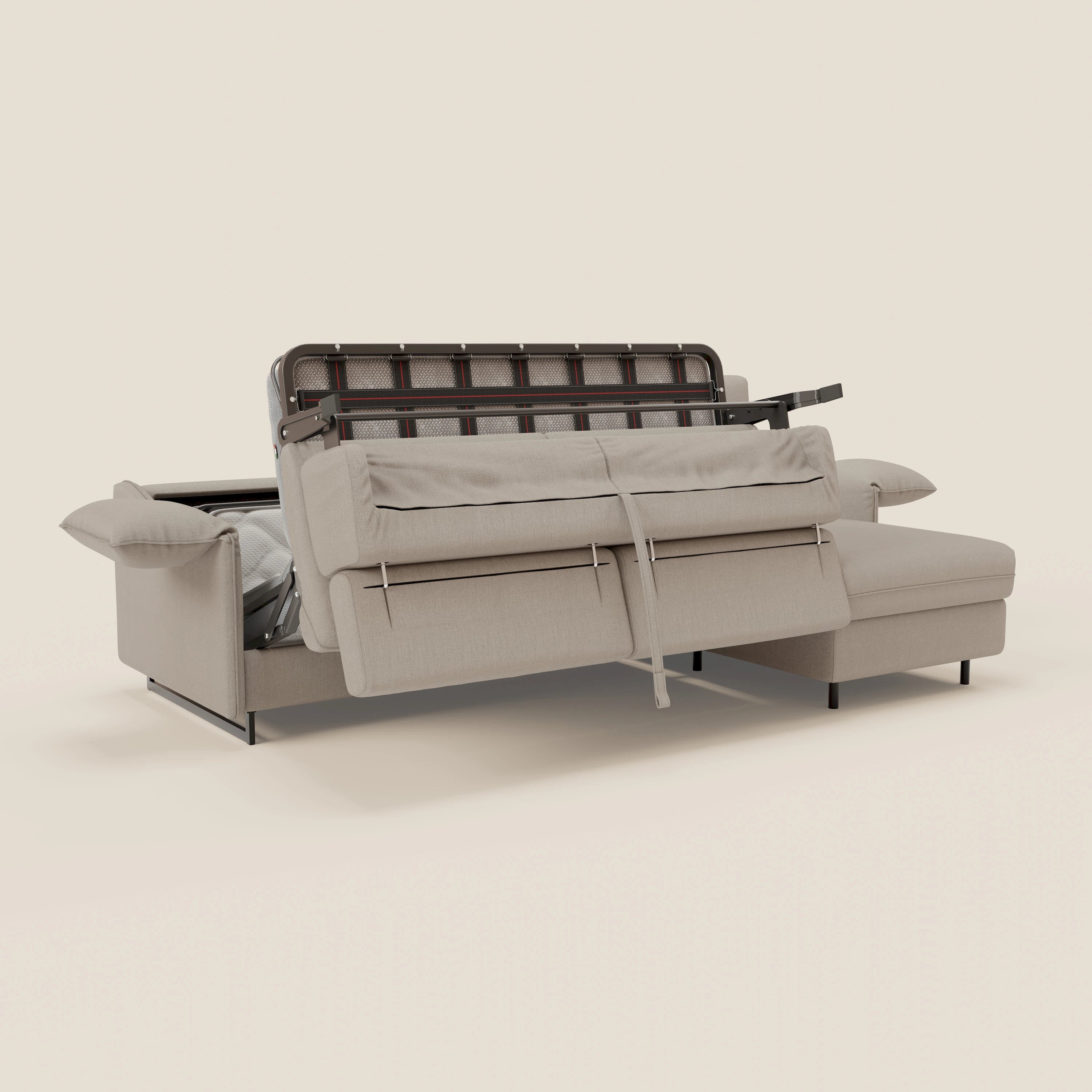 Violetta Divano Letto Angolare con Penisola contenitore, Poggiatesta e Materasso Alto H18 in tessuto impermeabile T13 - divani.store