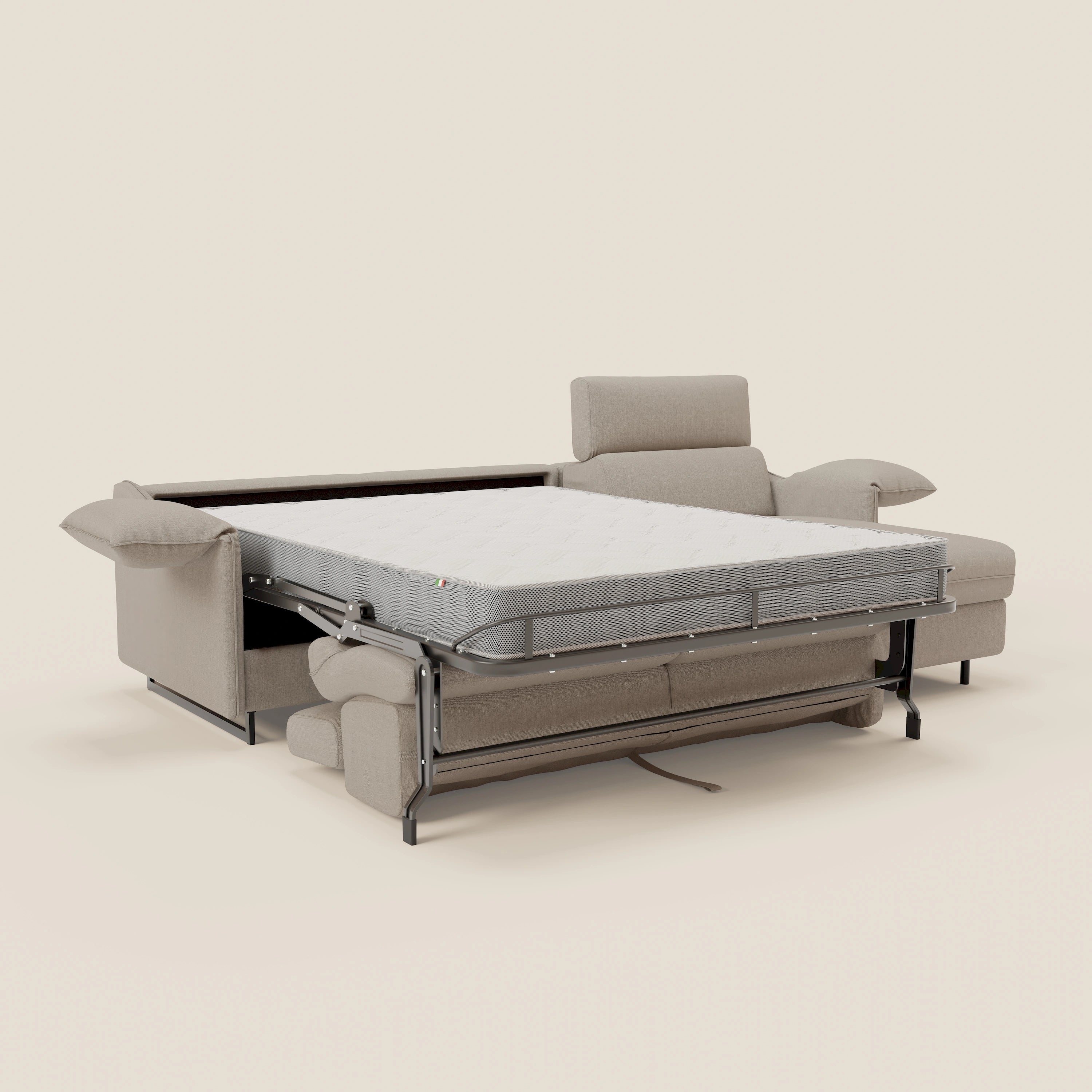 Violetta Divano Letto Angolare con Penisola contenitore, Poggiatesta e Materasso Alto H18 in tessuto impermeabile T13 - divani.store