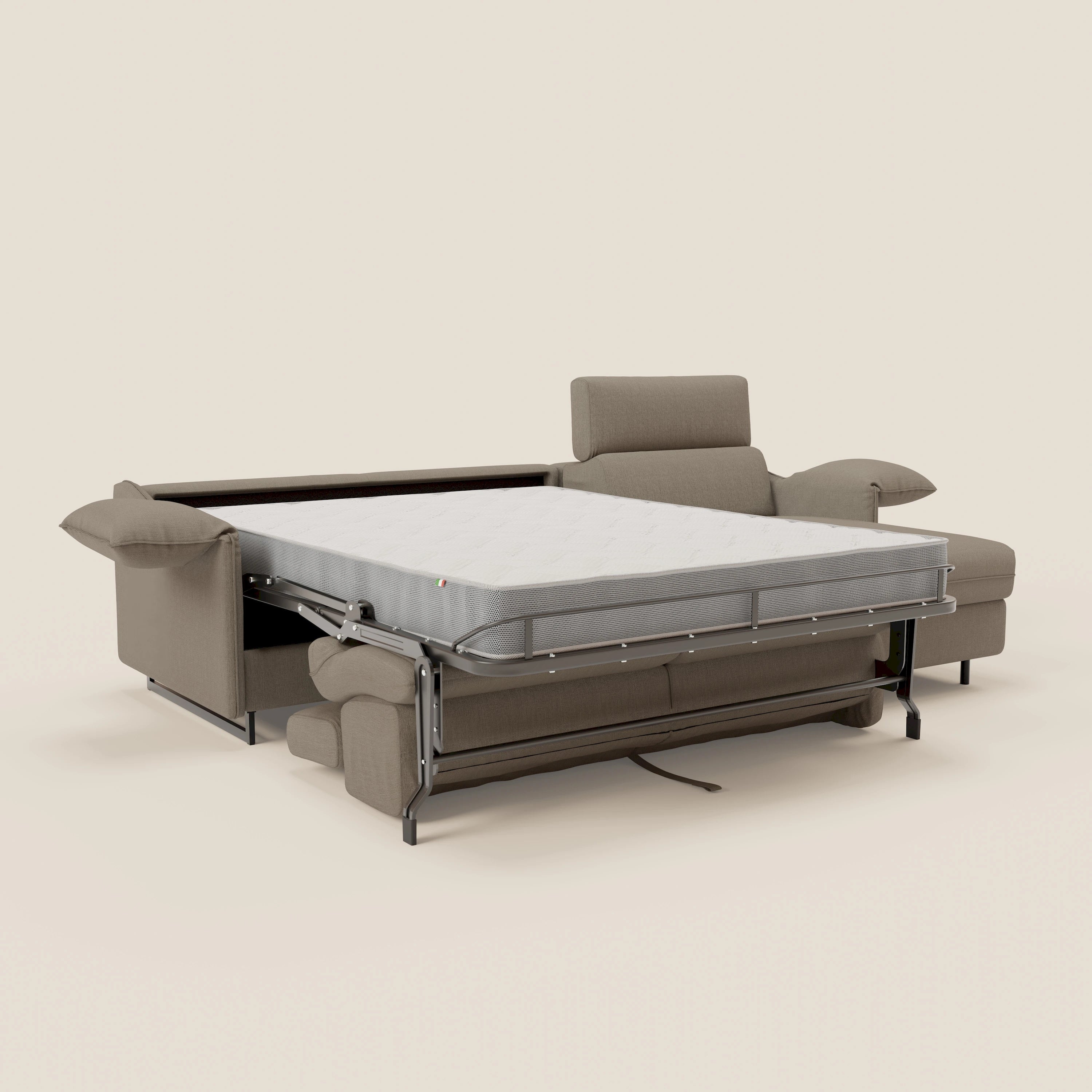 Violetta Divano Letto Angolare con Penisola contenitore, Poggiatesta e Materasso Alto H18 in tessuto impermeabile T13 - divani.store