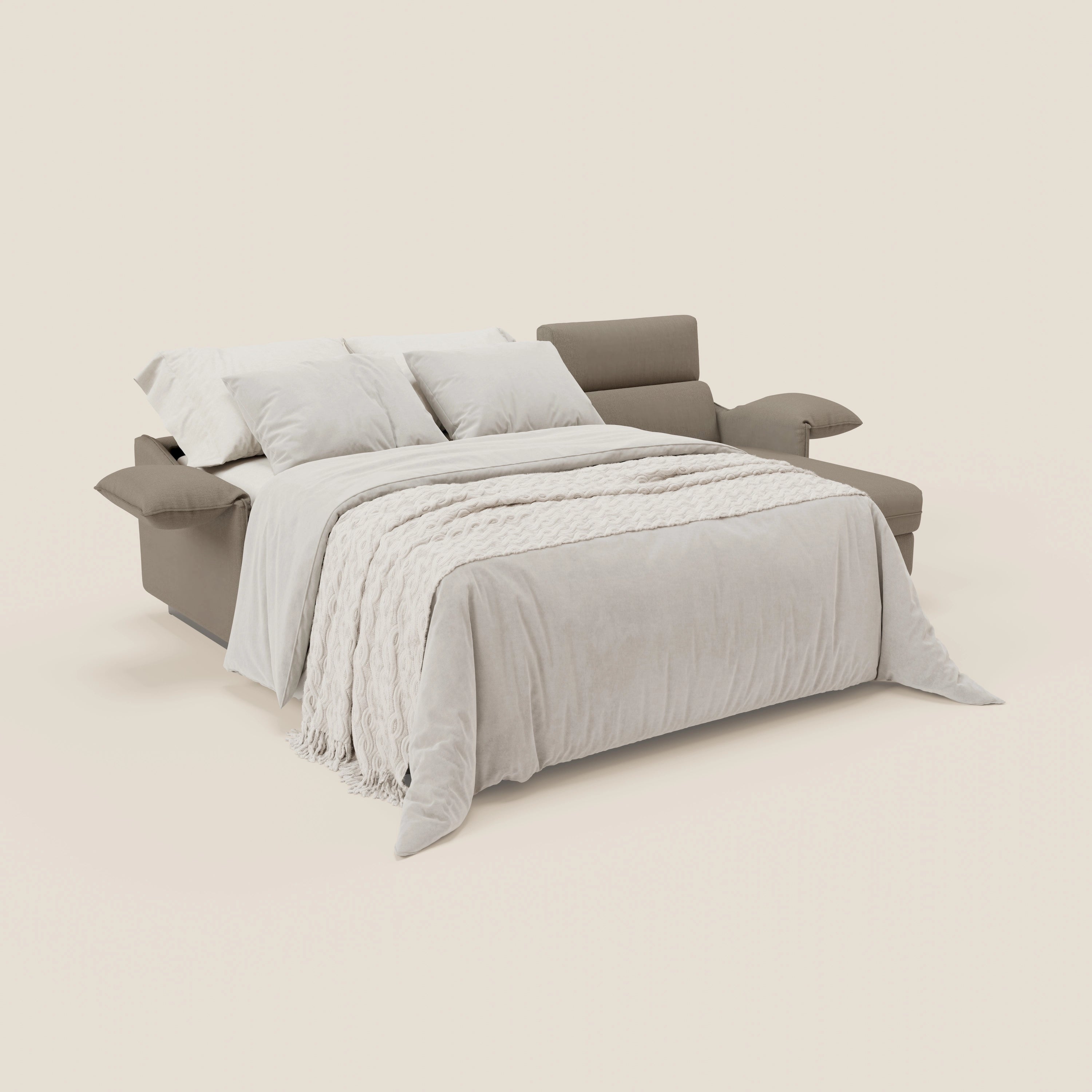 Violetta Divano Letto Angolare con Penisola contenitore, Poggiatesta e Materasso Alto H18 in tessuto impermeabile T13 - divani.store