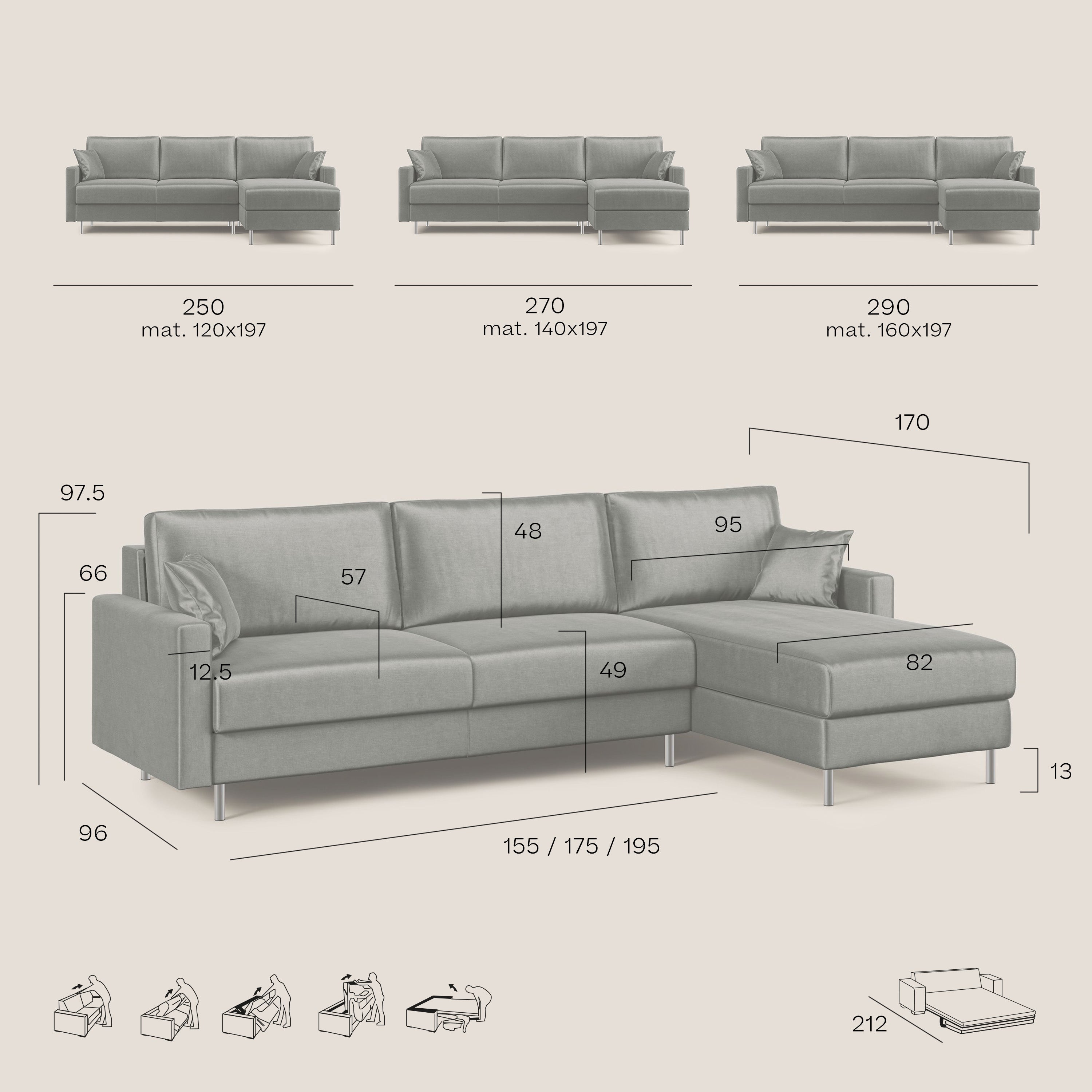 Andromeda divano letto angolare in velluto morbido impermeabile T01 oro - divani.store