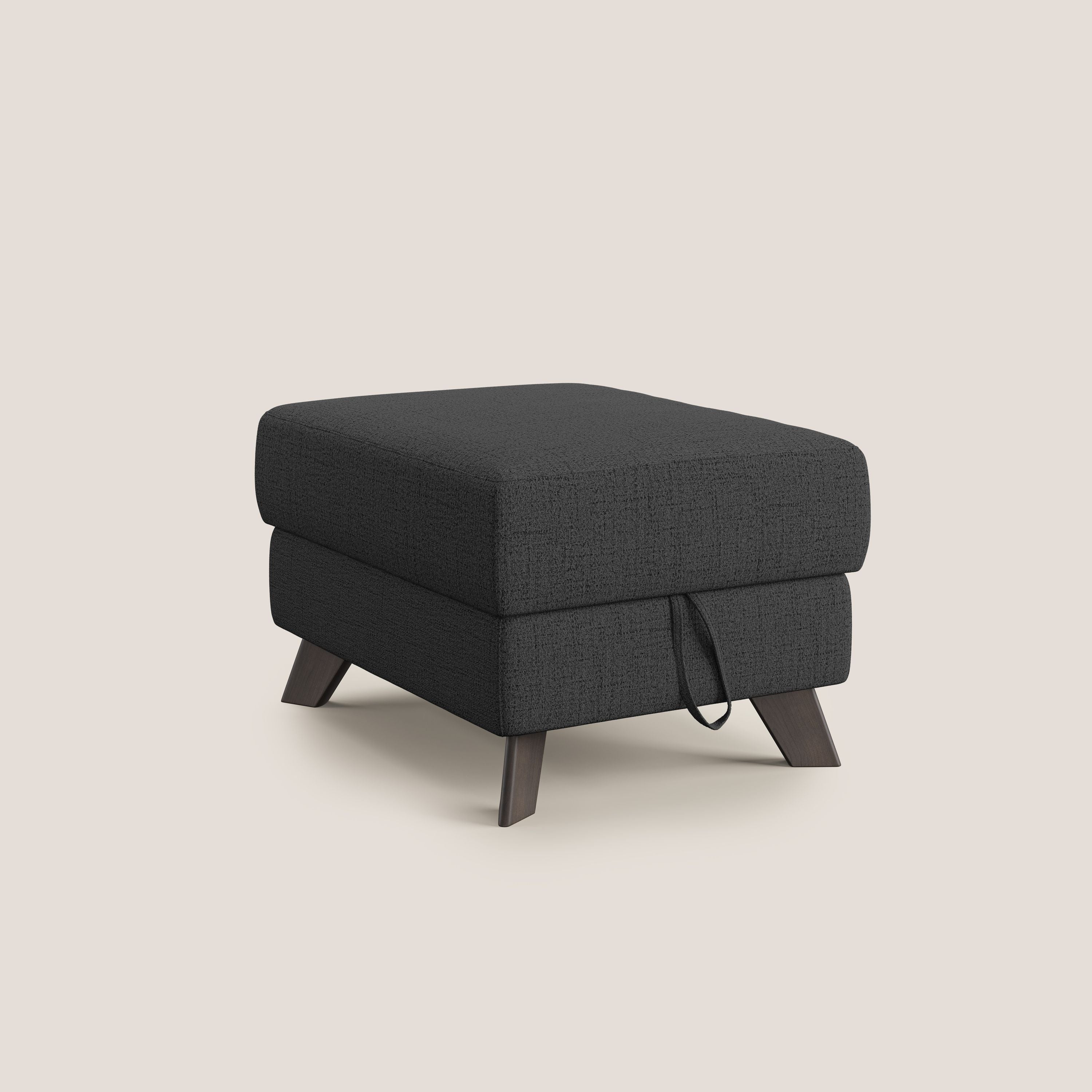 Moon Pouf contenitore e piedini alti in tessuto morbido impermeabile fiammato T03 antracite - divani.store