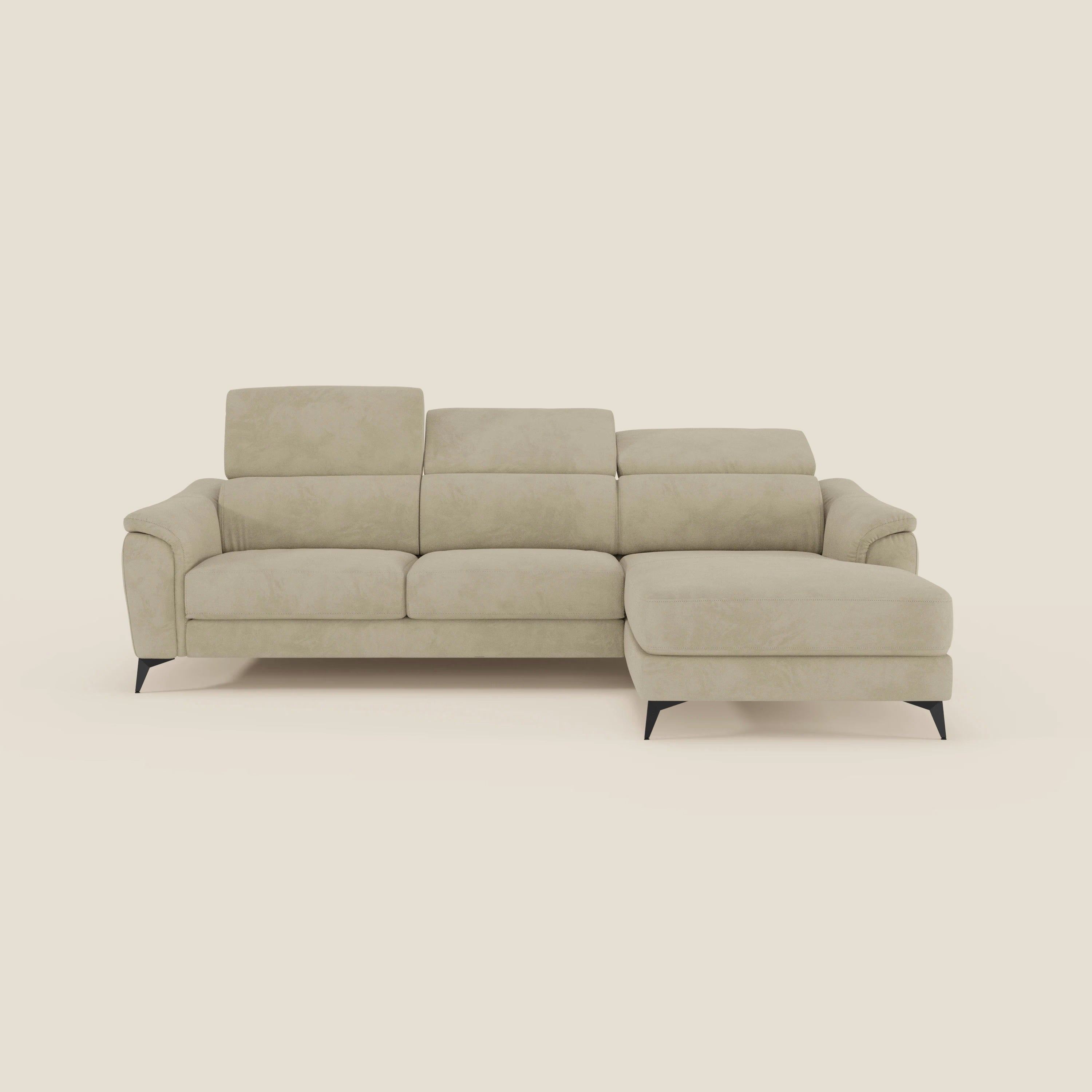 Arcos Sofa mit Halbinsel – hohe Füße und verstellbare Kopfstützen aus wasserfester Mikrofaser T11 beige