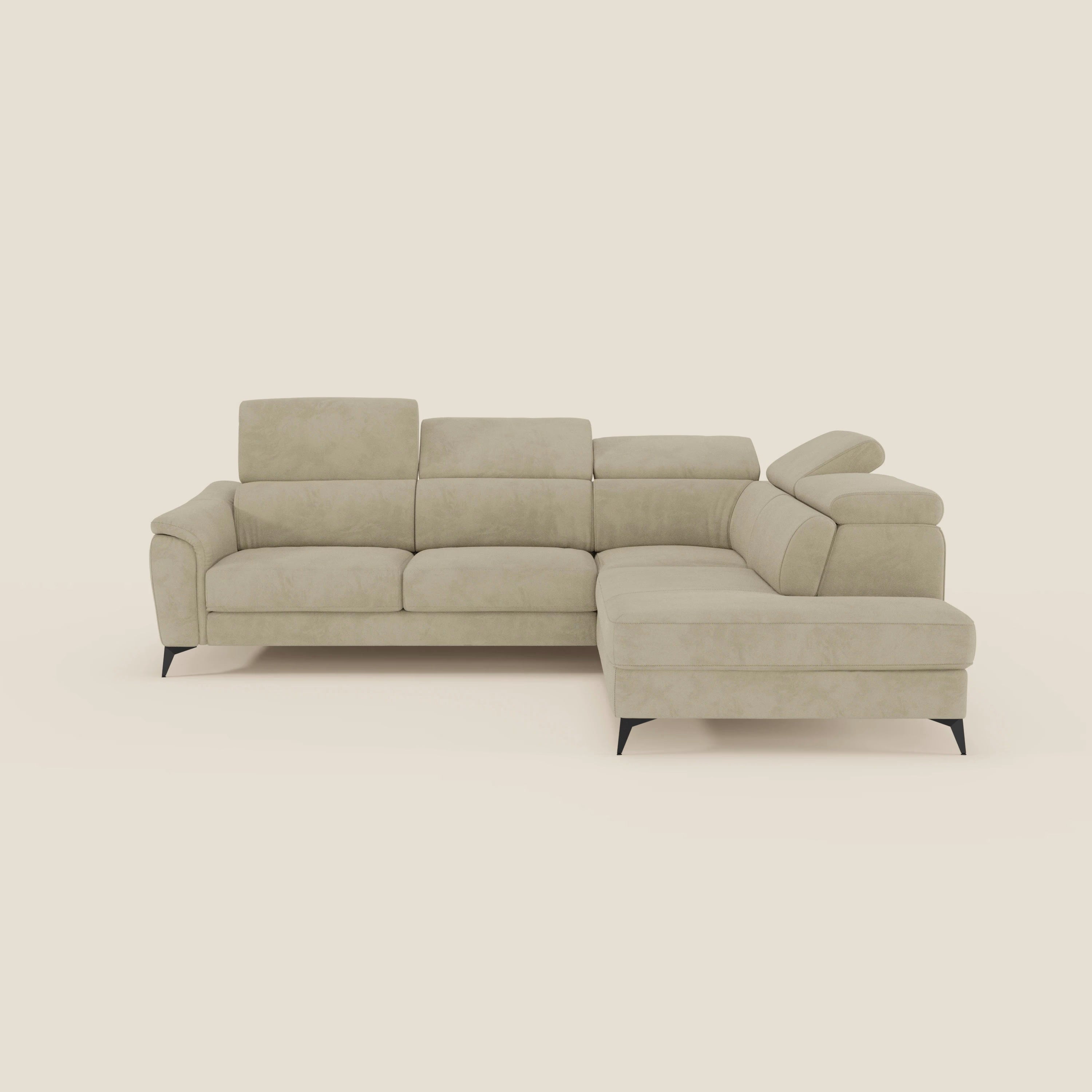 Arcos Ecksofa – hohe Füße und verstellbare Kopfstützen aus wasserfester Mikrofaser T11 beige