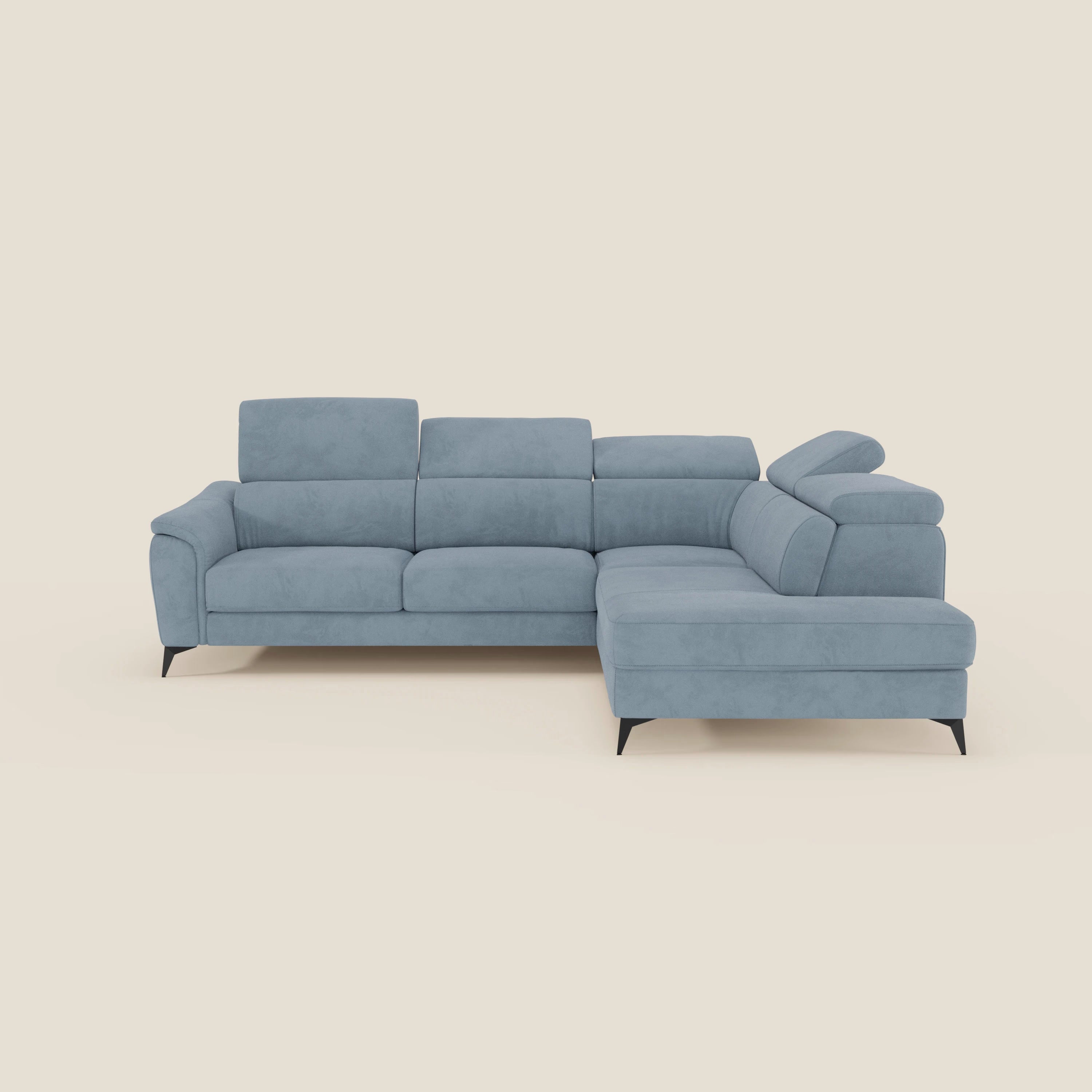 Arcos Ecksofa – hohe Füße und verstellbare Kopfstützen aus wasserfester Mikrofaser T11 baby blau