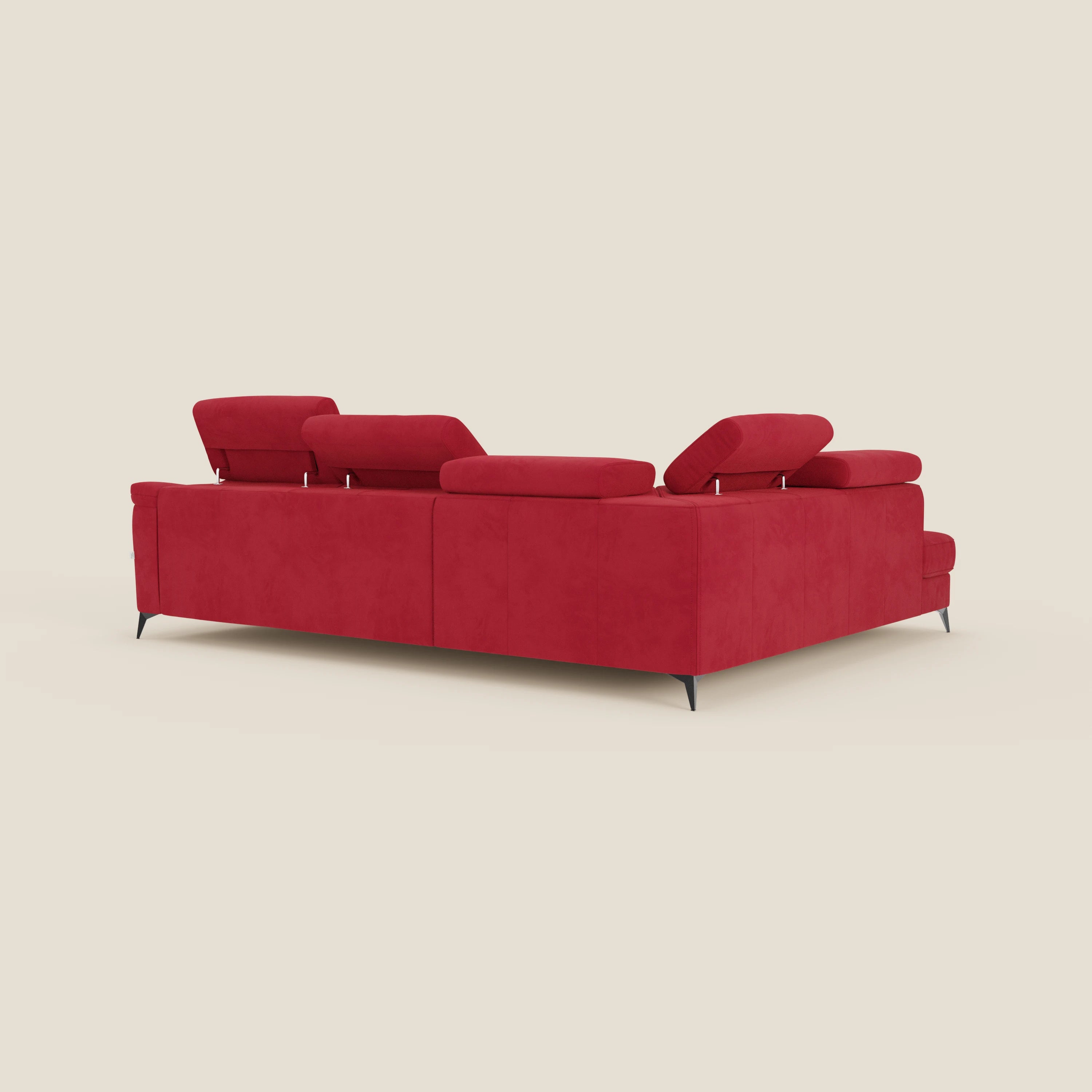 Arcos Divano angolare - piedini alti e poggiatesta reclinabili in microfibra impermeabile T11 rosso - divani.store