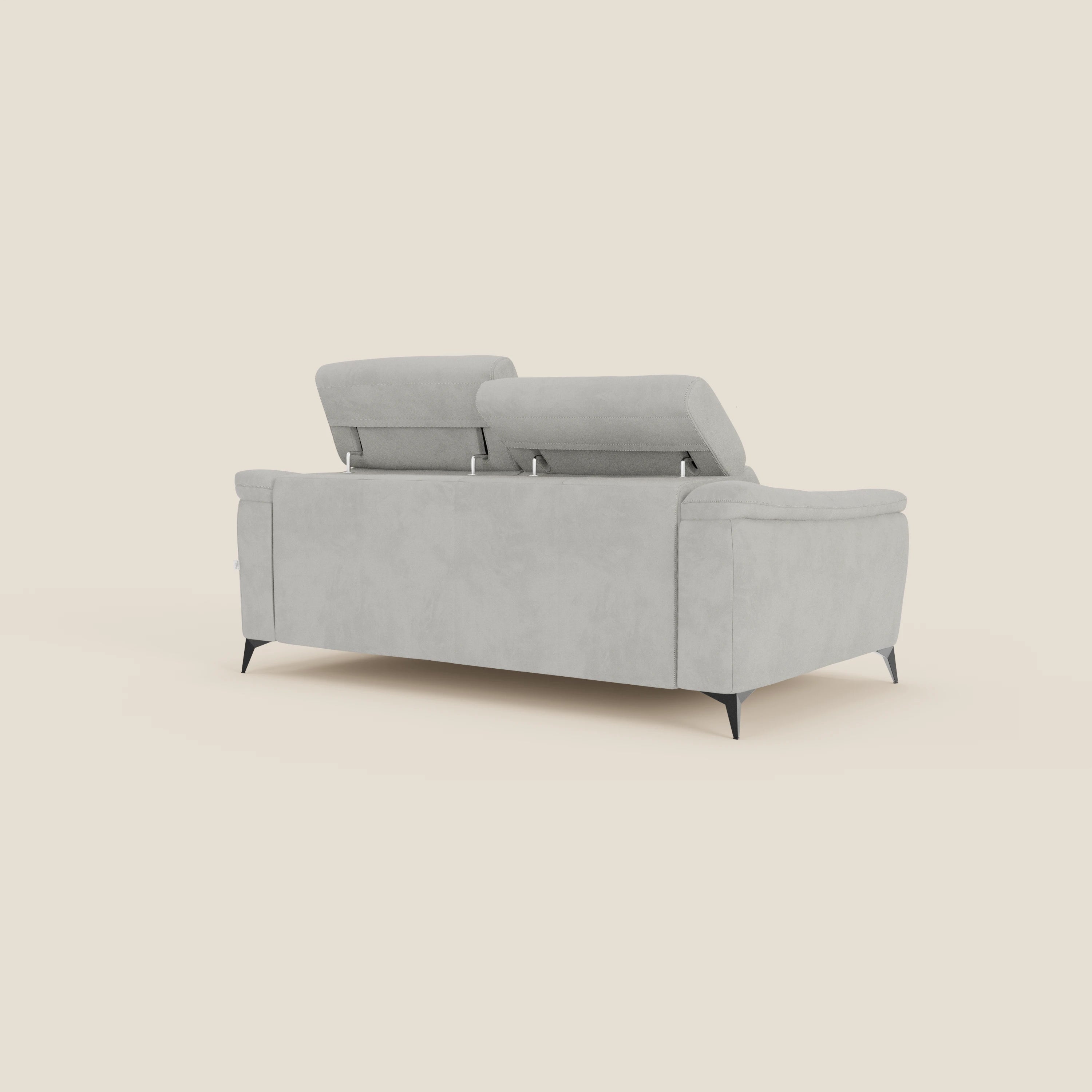 Arcos 3-Sitzer-Sofa – hohe Füße und verstellbare Kopfstützen aus wasserabweisender Mikrofaser T11 hellgrau