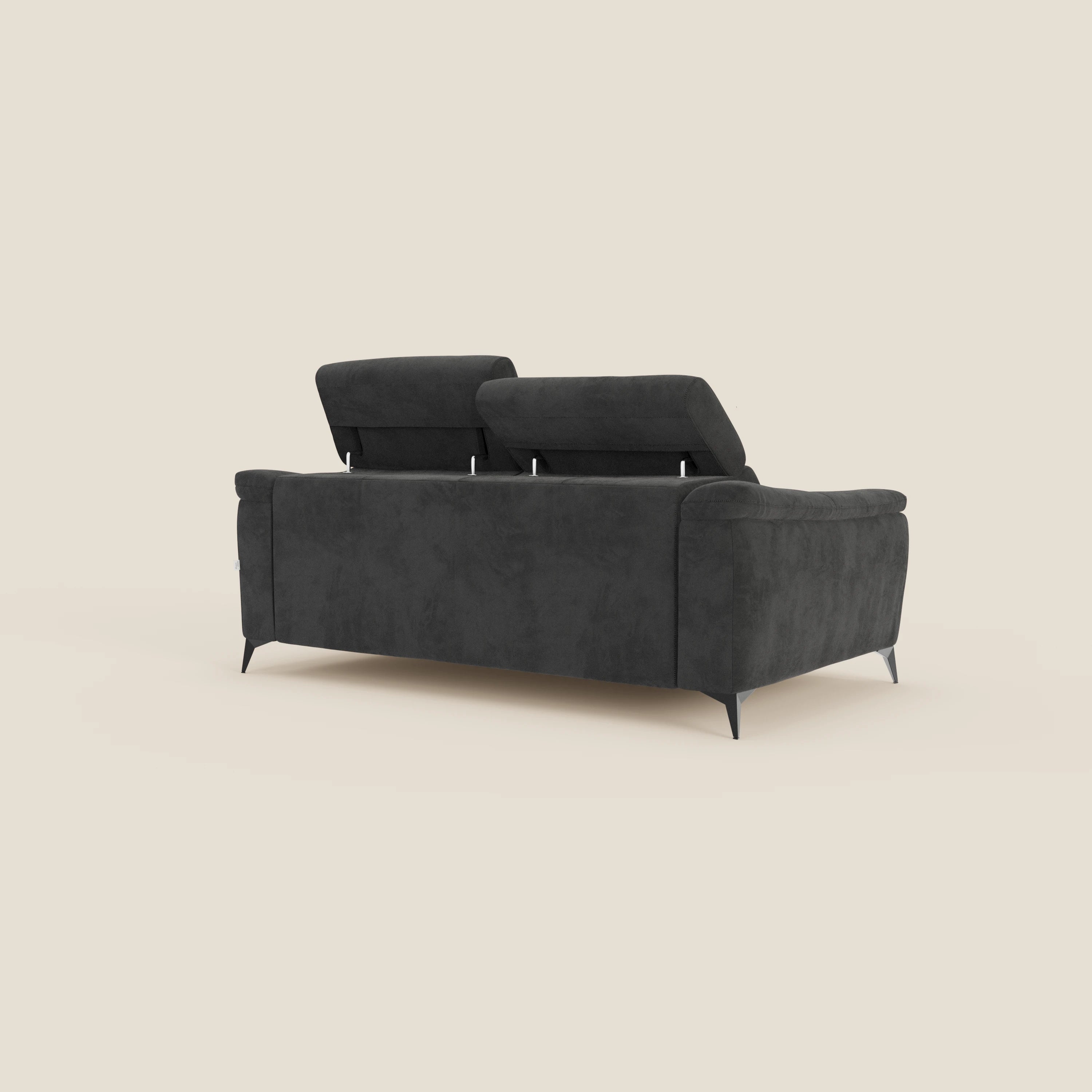 Arcos 3-Sitzer-Sofa – hohe Füße und verstellbare Kopfstützen aus wasserabweisender Mikrofaser T11 schwarz