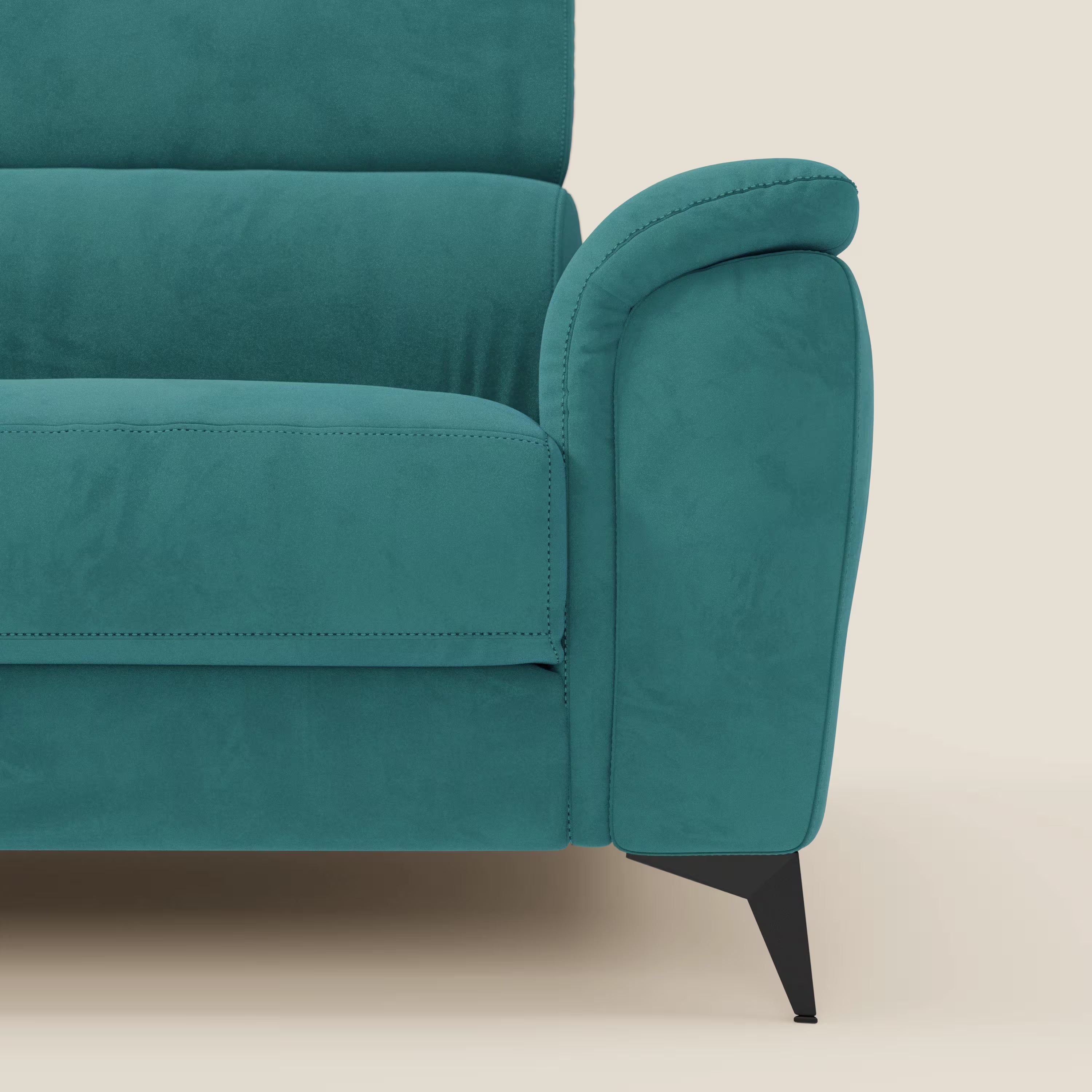 Arcos 3-Sitzer-Sofa – hohe Füße und verstellbare Kopfstützen aus wasserabweisender Mikrofaser T11 petrol