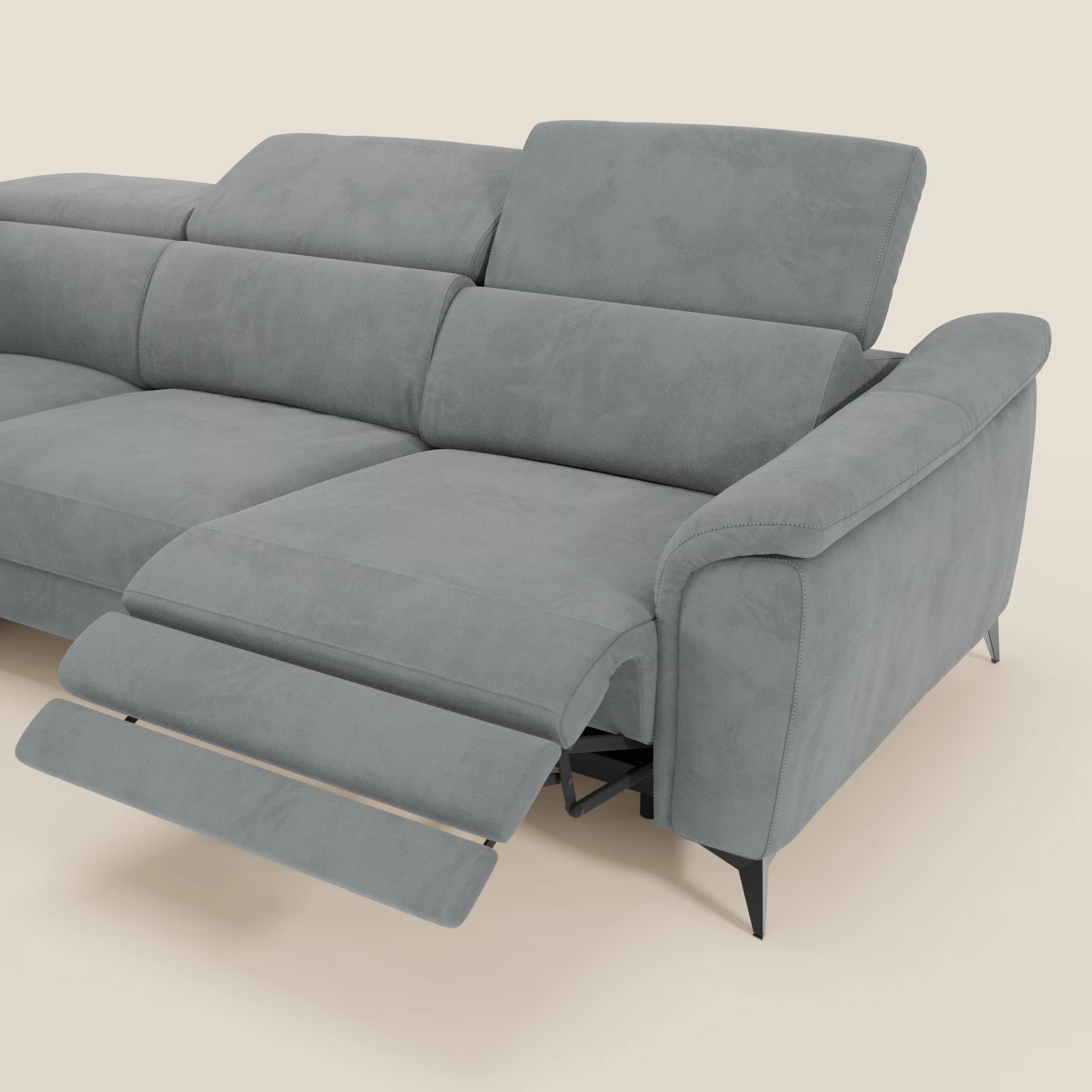 Arcos Ecksofa – hohe Füße und verstellbare Kopfstützen aus wasserfester Mikrofaser T11 grau